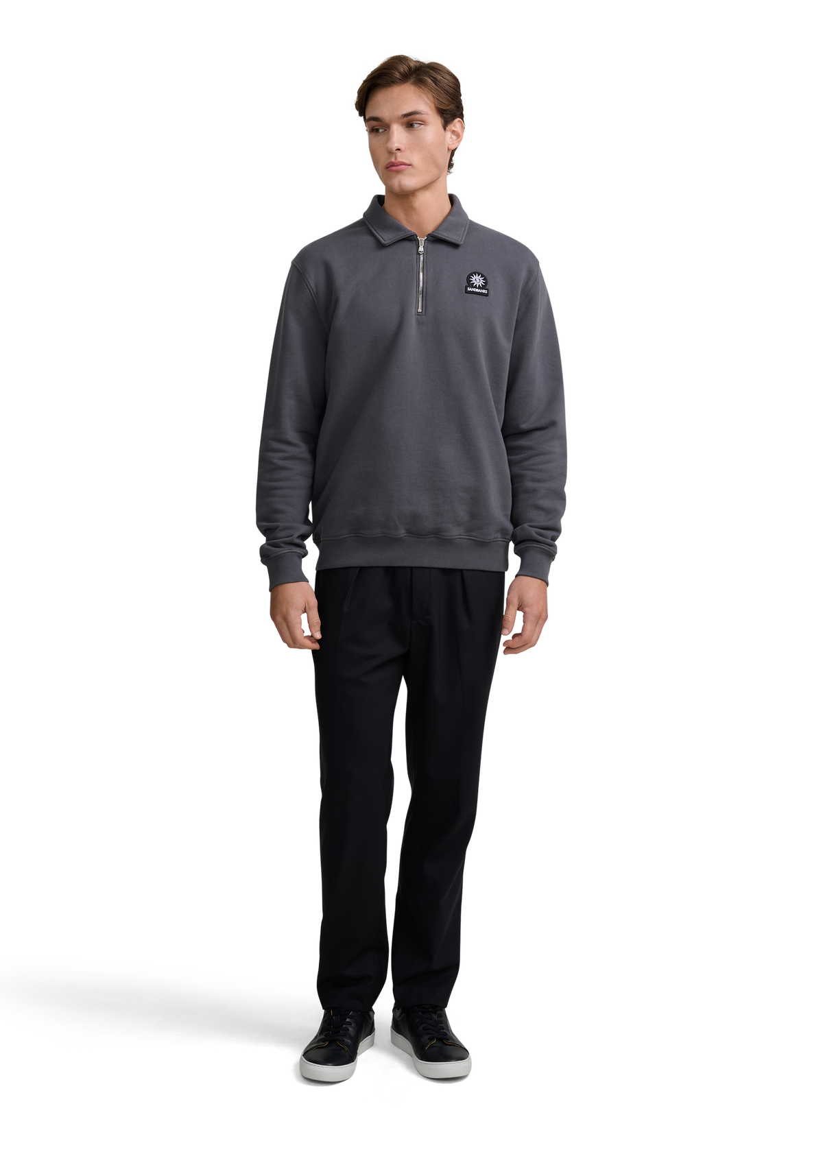 Quarter-Zip Polo Collar Sweatshirt - Anthracite