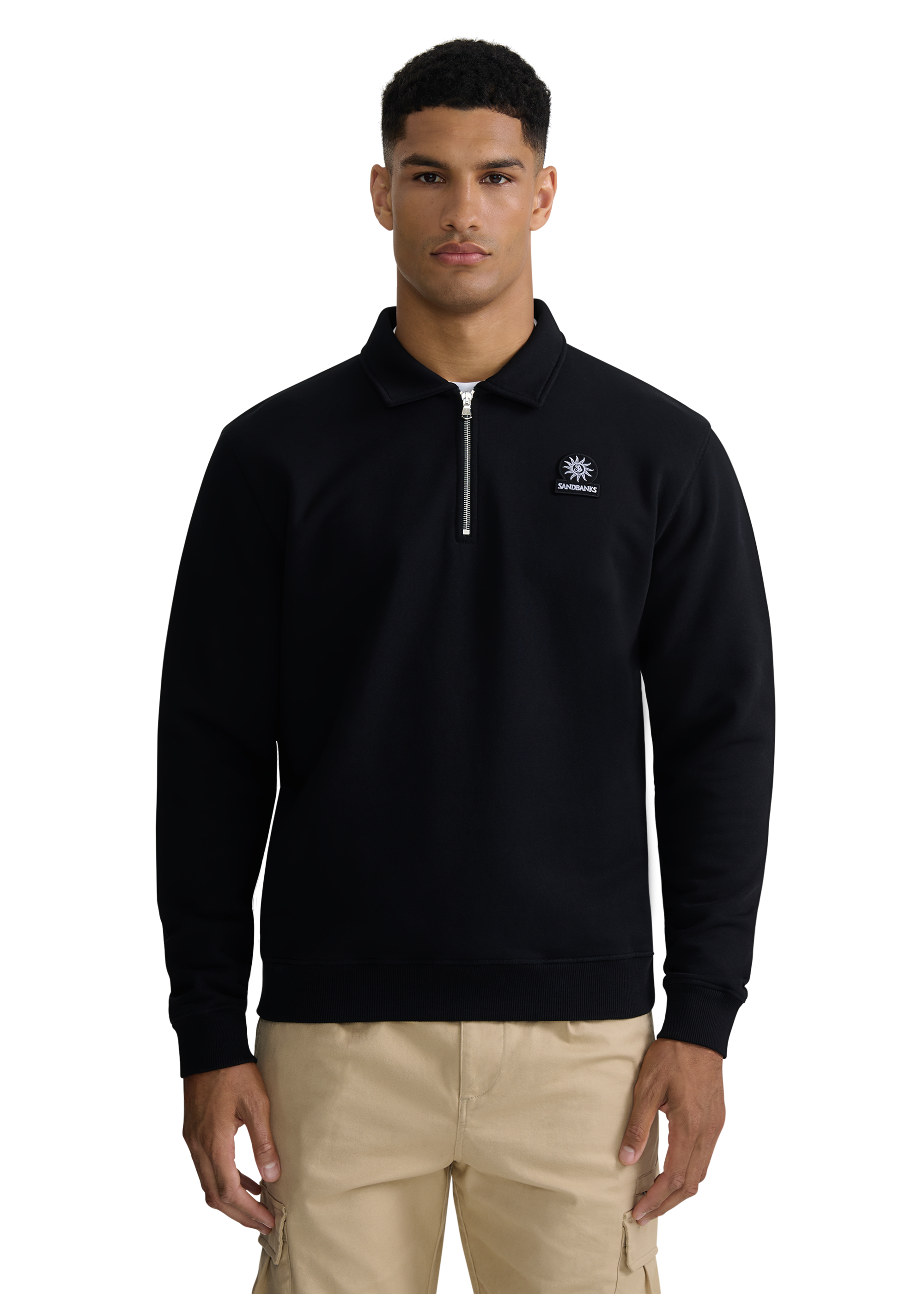 Quarter-Zip Polo Collar Sweatshirt - Black