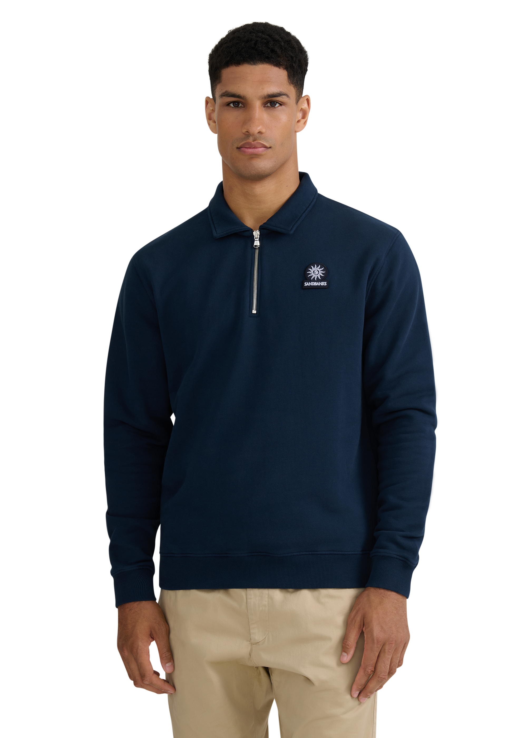 Quarter-Zip Polo Collar Sweatshirt - Navy