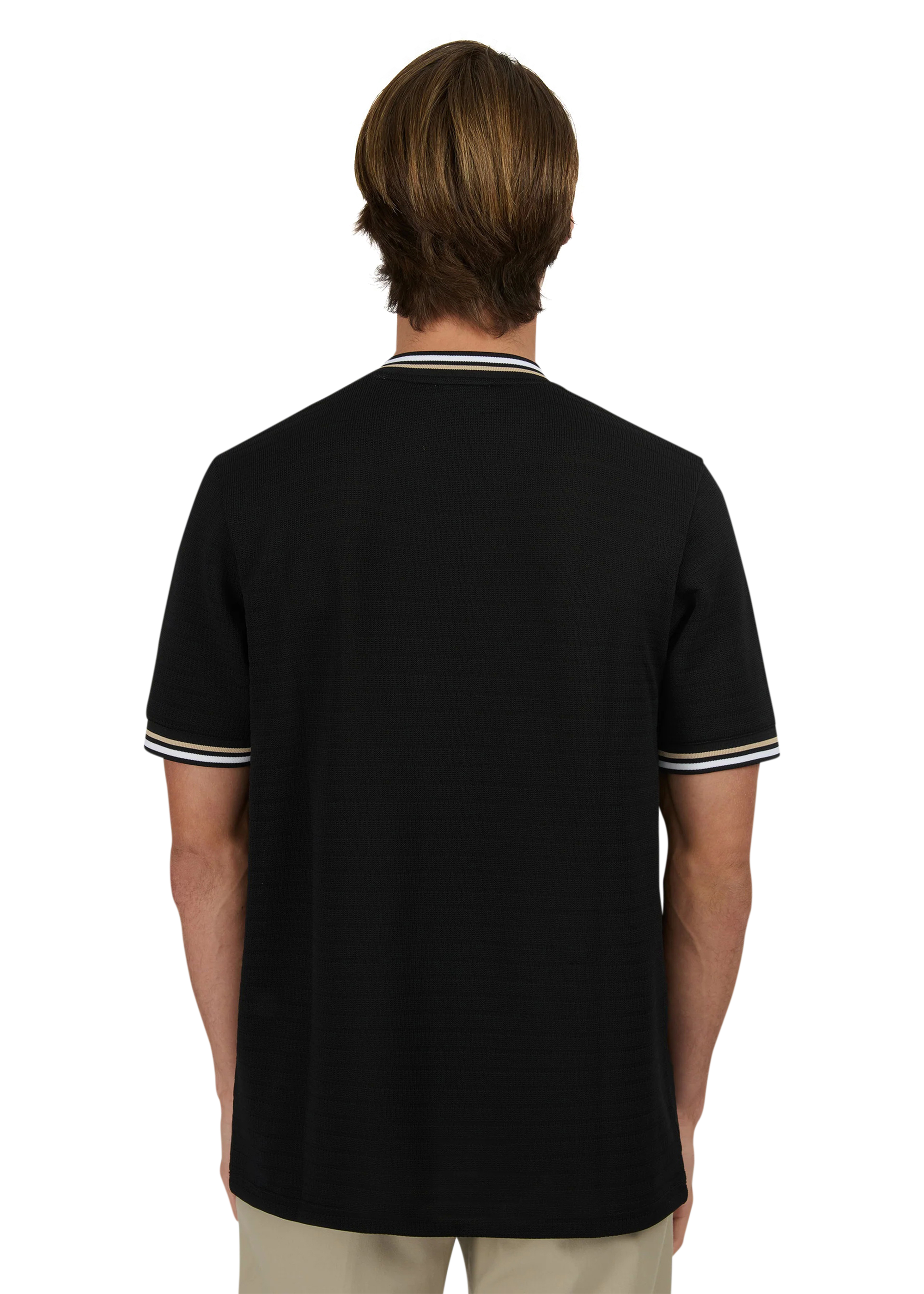Sandbanks Jacquard T-Shirt with Striped Neck and Cuffs - Black