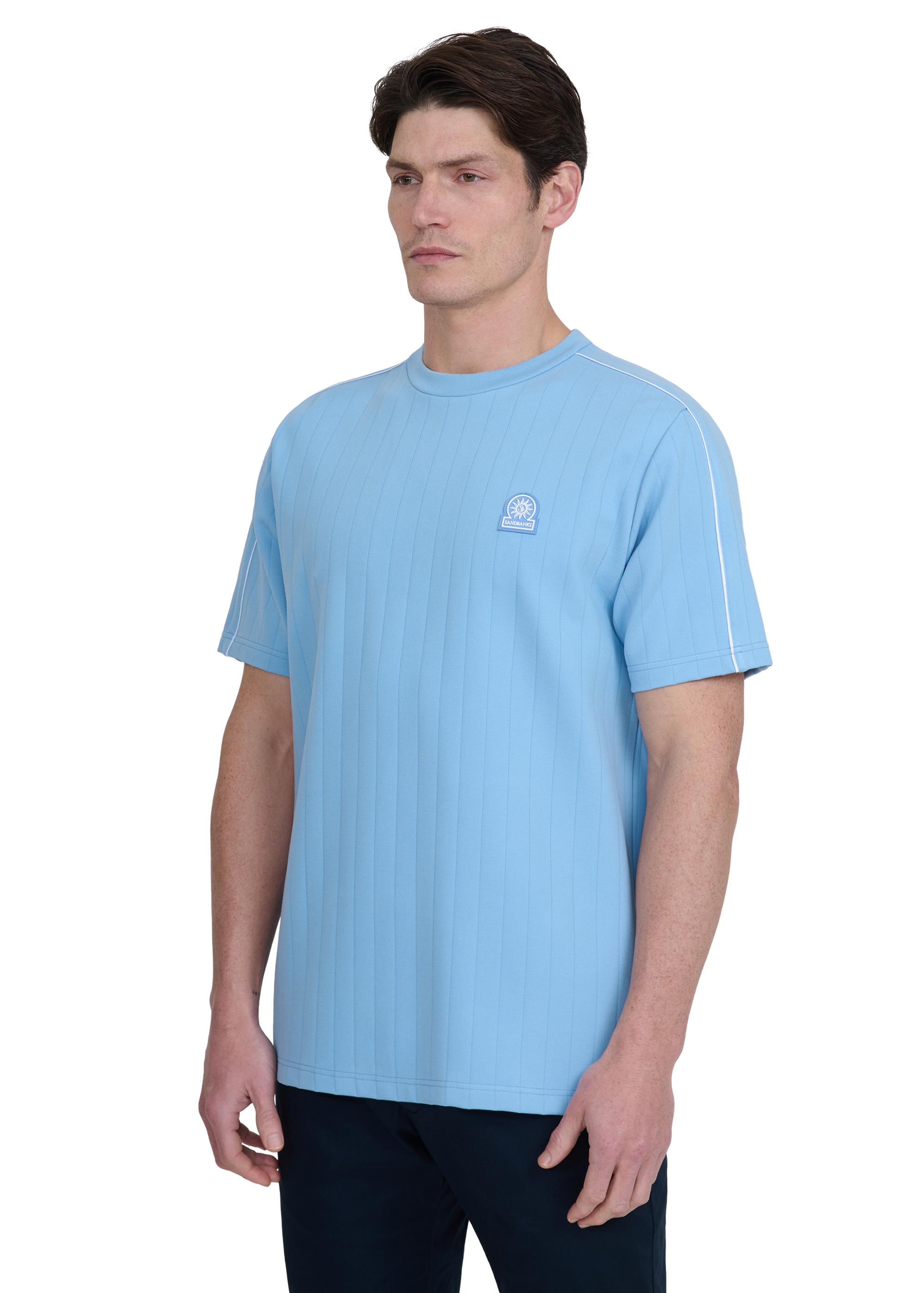 Panel Piped T-Shirt - Dusty Blue