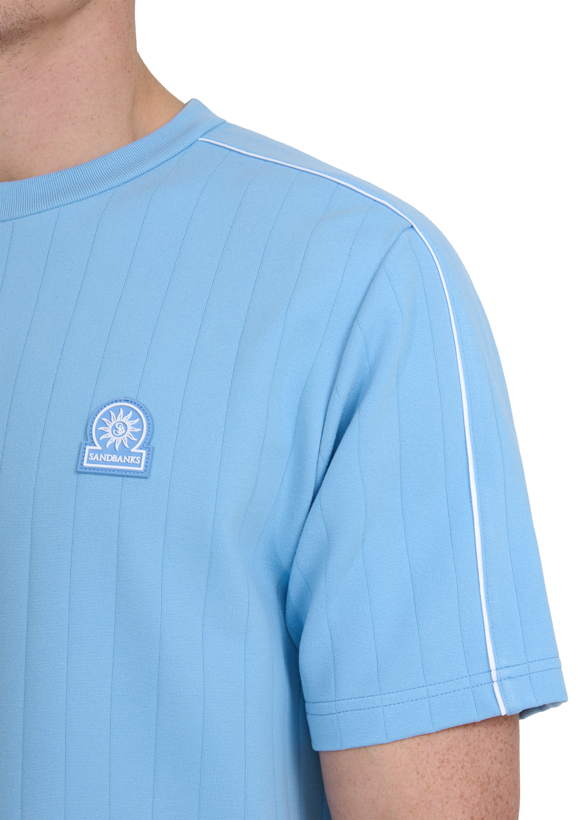 Panel Piped T-Shirt - Dusty Blue