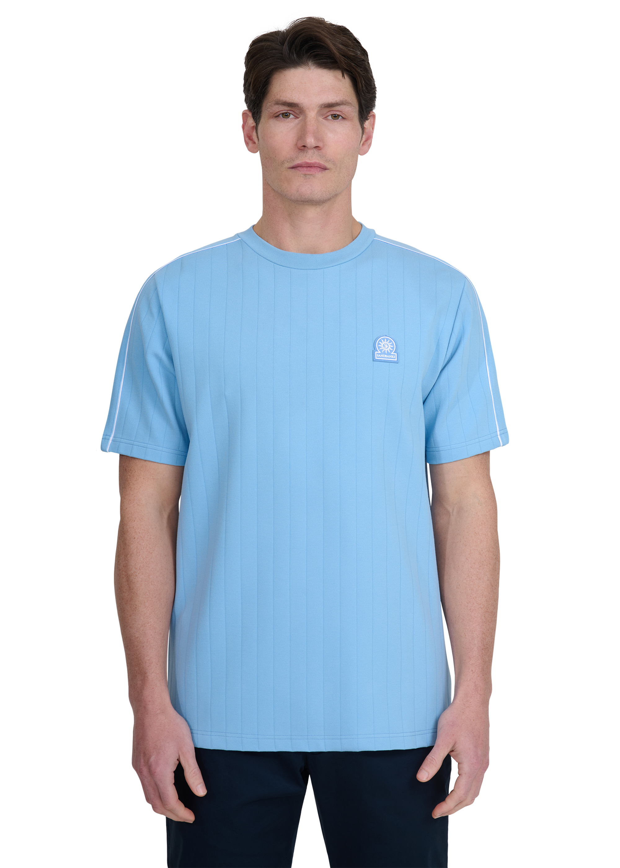 Panel Piped T-Shirt - Dusty Blue