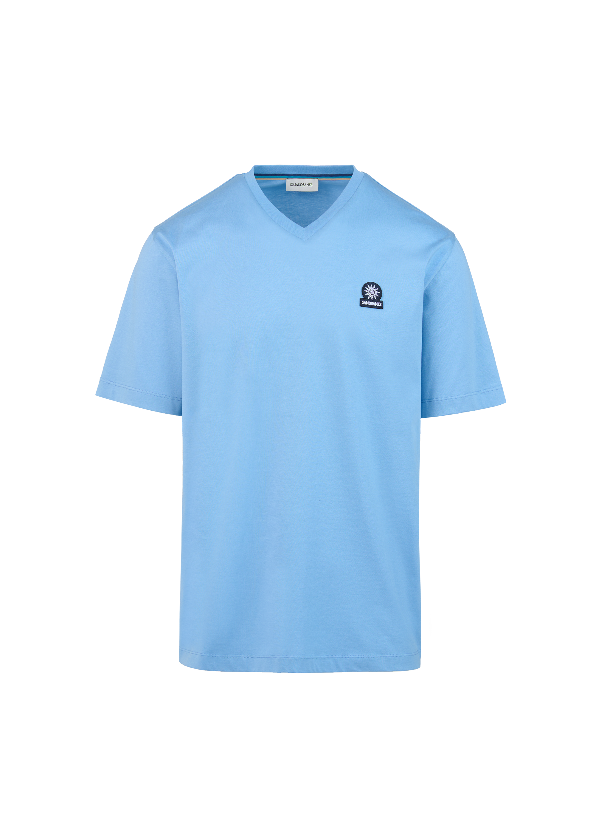 Sandbanks V-Neck Badge Logo T-Shirt - Dusty Blue