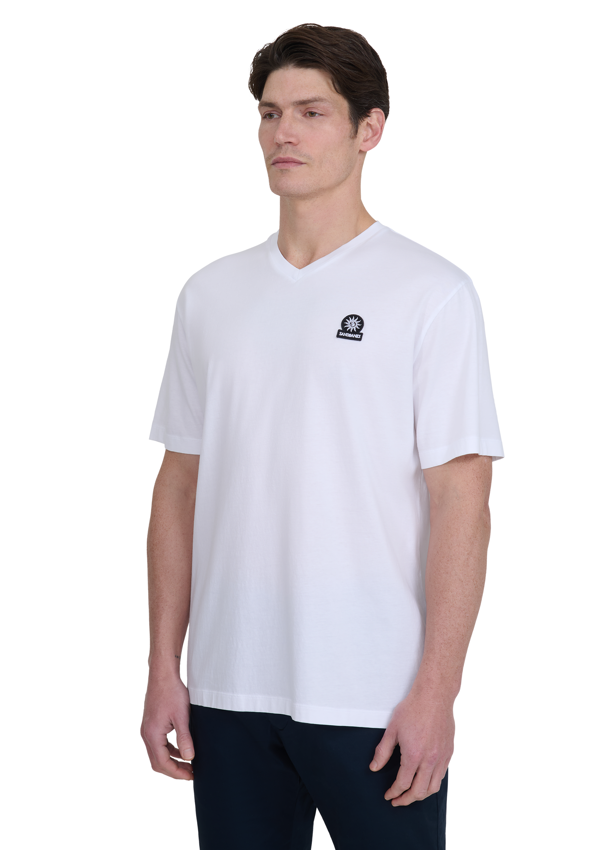 Sandbanks V-Neck Badge Logo T-Shirt - White