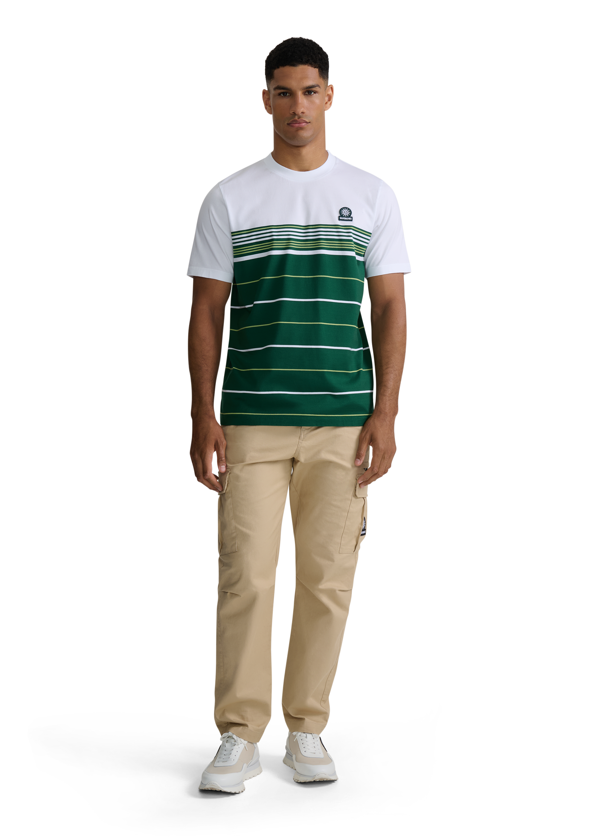 Engineered Multi Stripe Cotton T-Shirt - White/Green