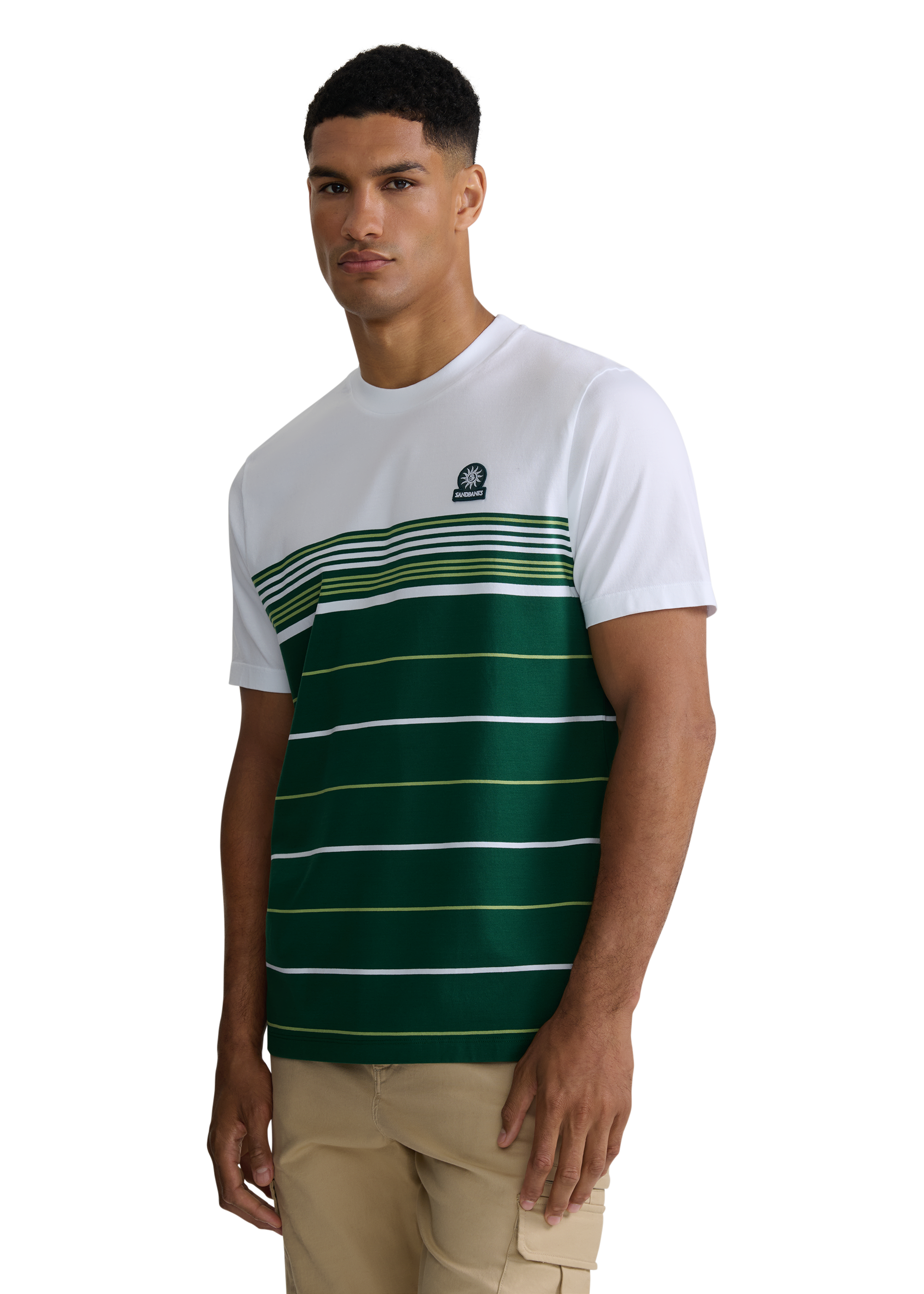 Engineered Multi Stripe Cotton T-Shirt - White/Green