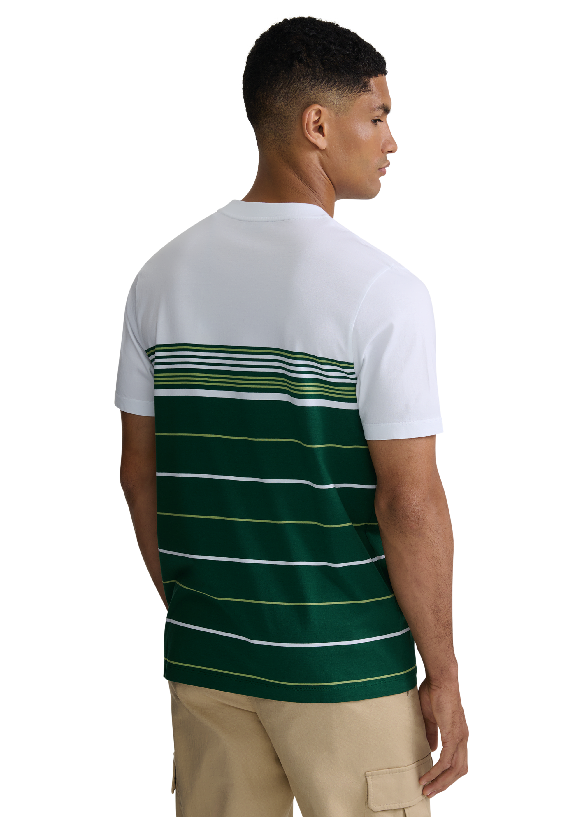 Engineered Multi Stripe Cotton T-Shirt - White/Green