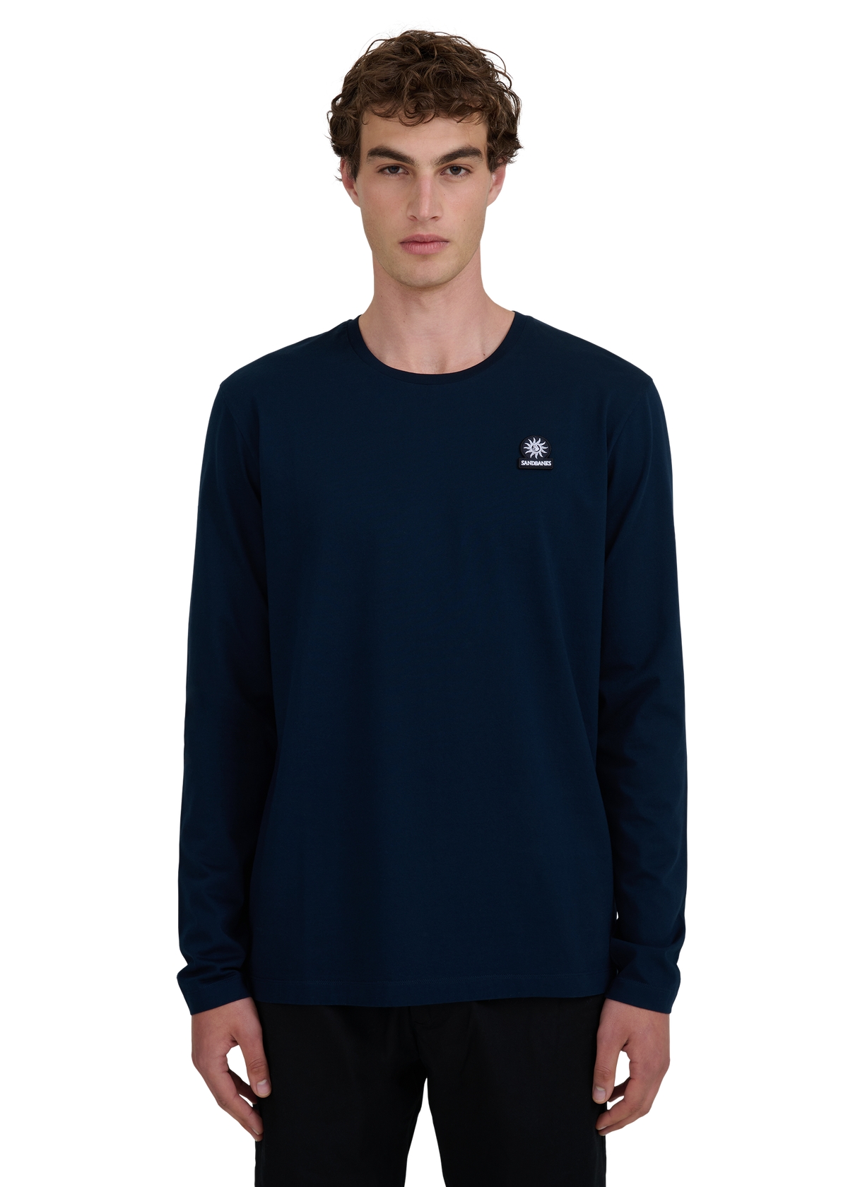 Mercerised Cotton Long Sleeve T-Shirt - Navy