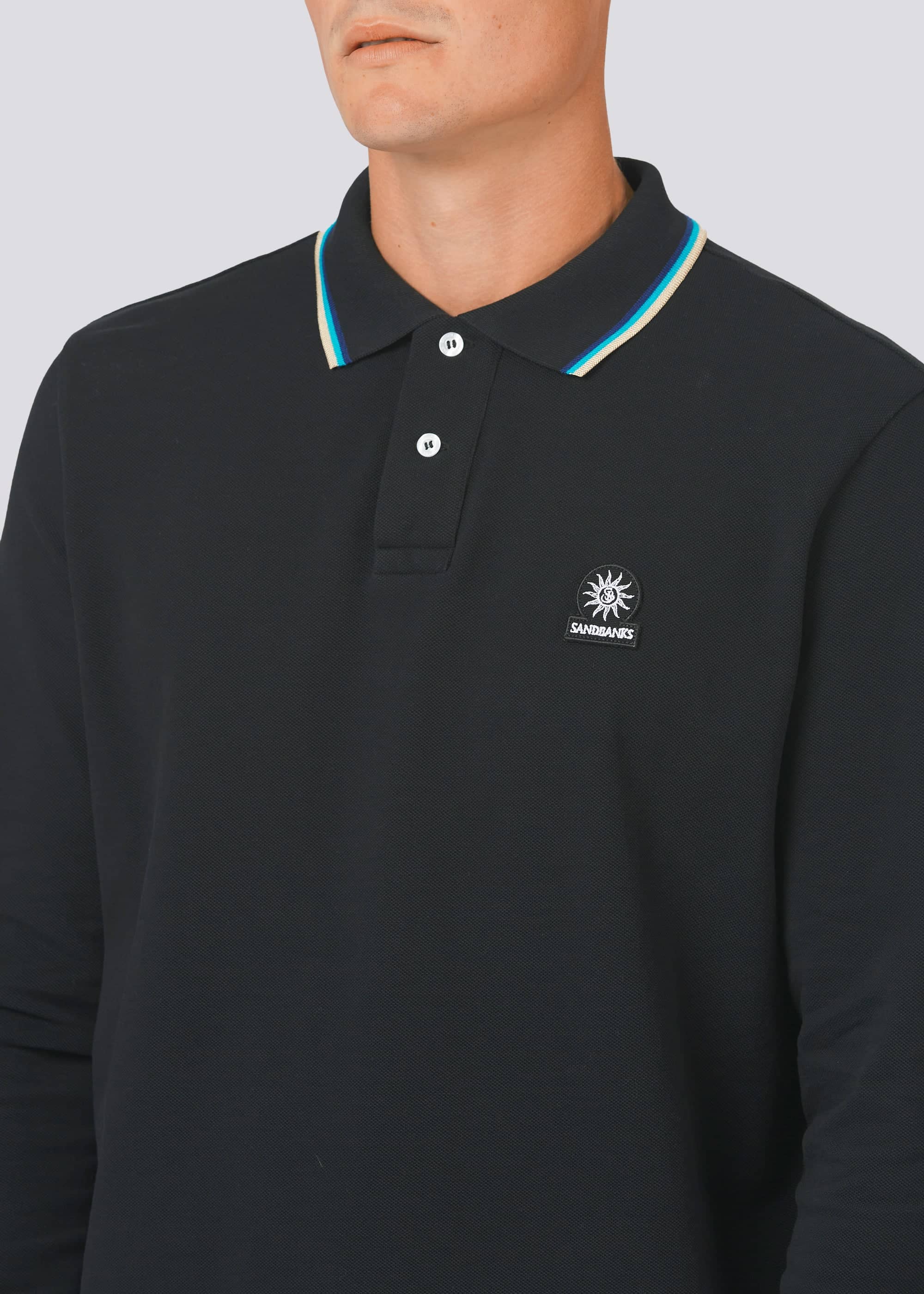 Sandbanks Badge Logo Long Sleeve Polo Shirt - Black - Sandbanks
