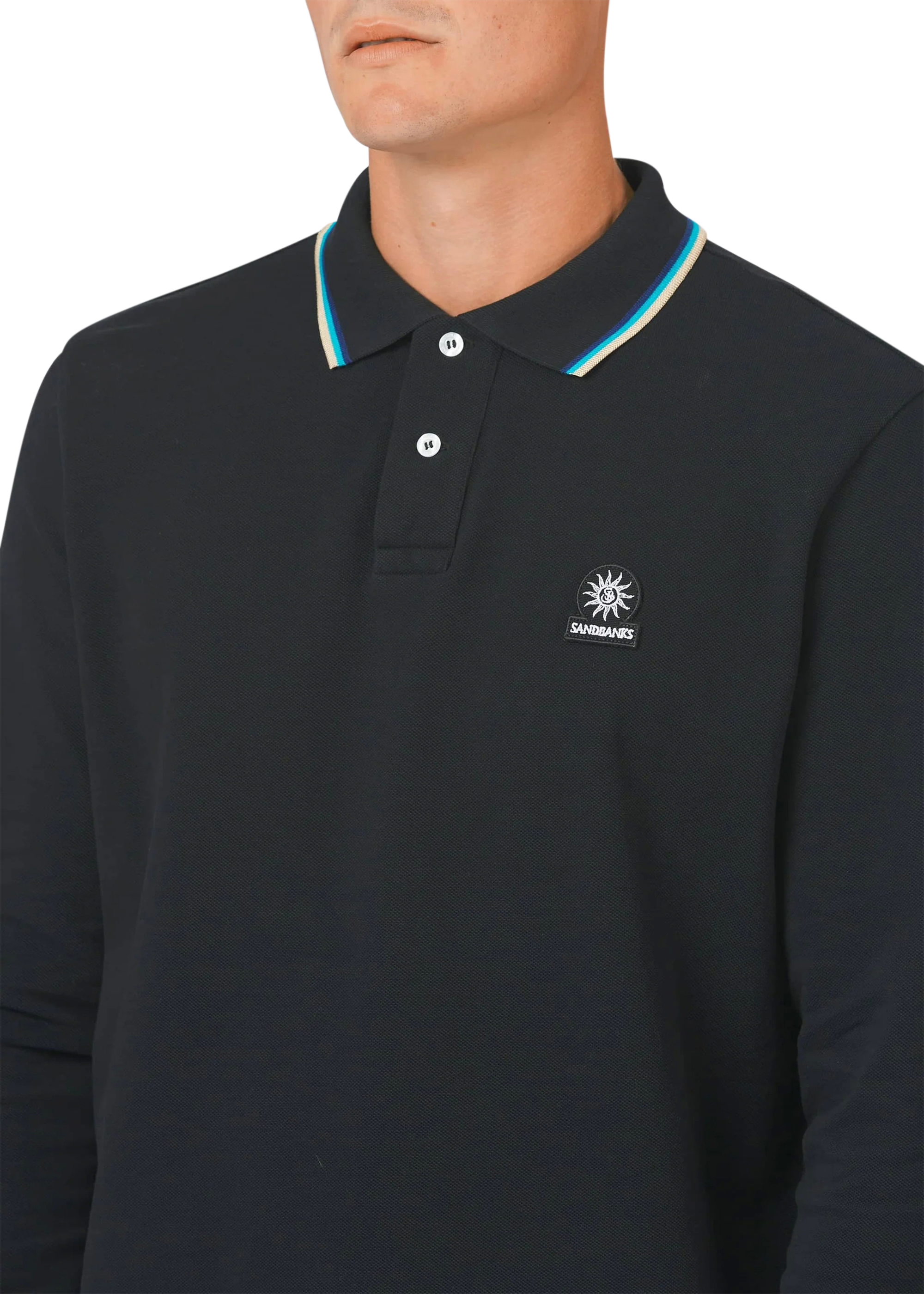 Sandbanks Badge Logo Long Sleeve Polo Shirt - Black