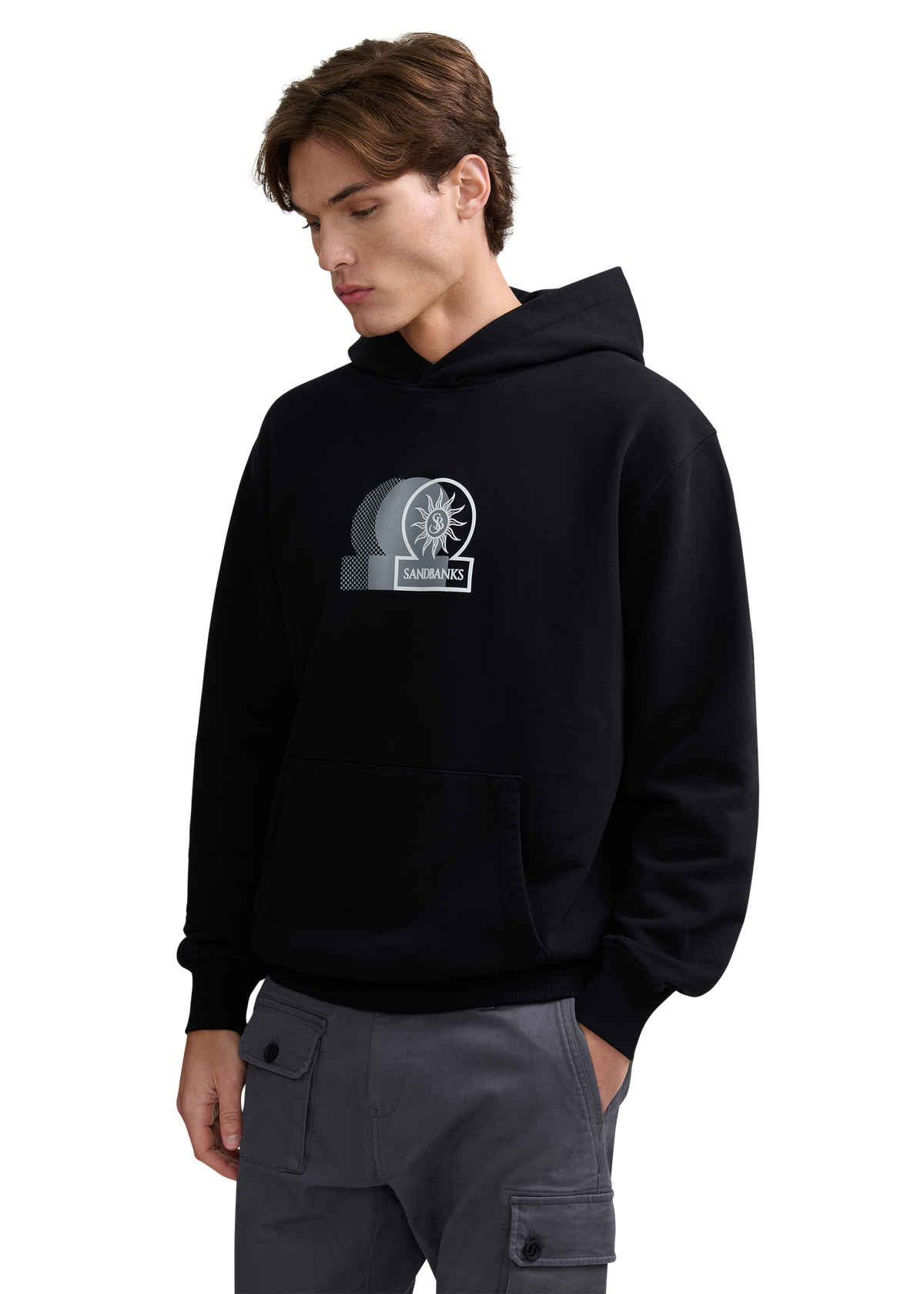 Contrast Fade Logo Print Hoodie - Black