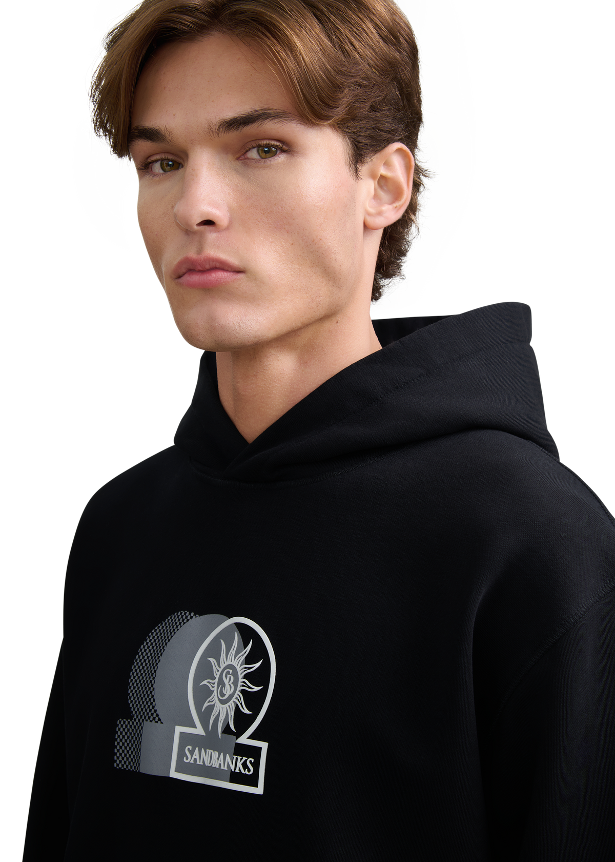 Contrast Fade Logo Print Hoodie - Black
