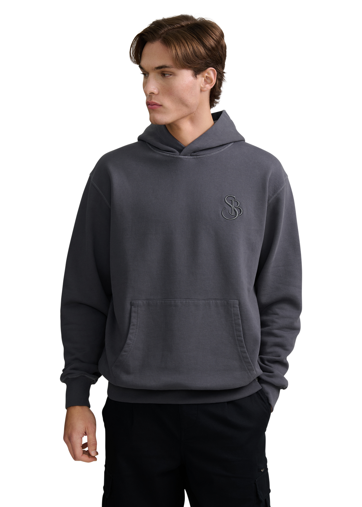 SB Embroidered Cotton Hoodie - Anthracite