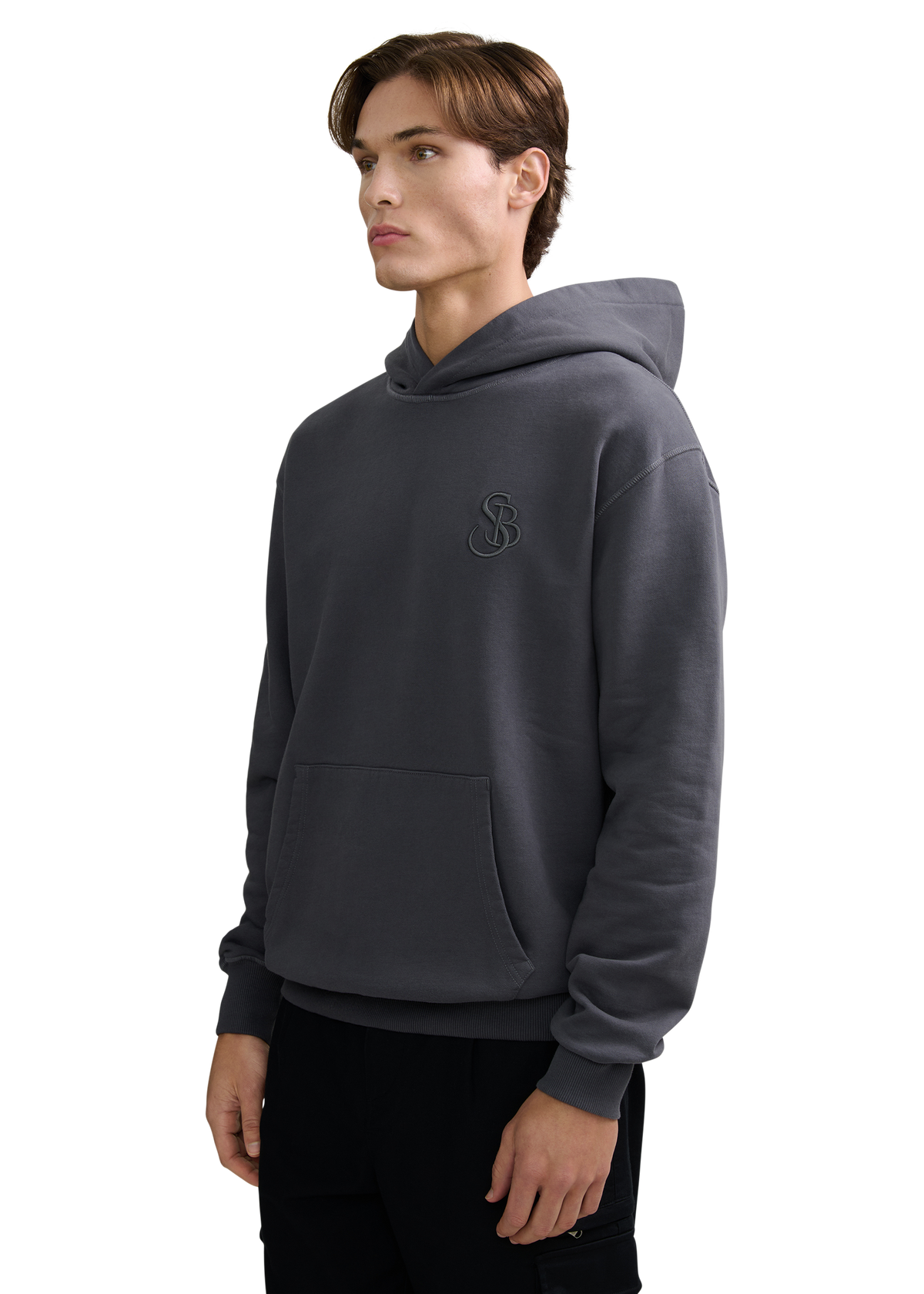 SB Embroidered Cotton Hoodie - Anthracite