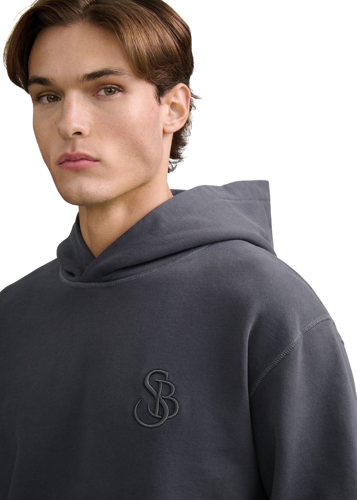 SB Embroidered Cotton Hoodie - Anthracite