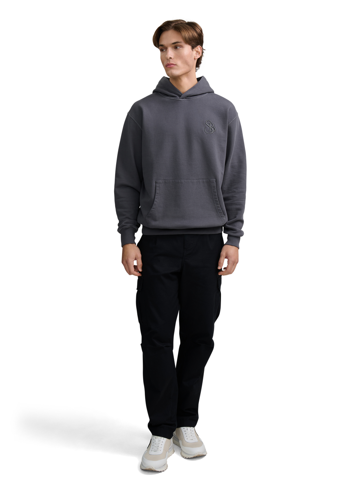 SB Embroidered Cotton Hoodie - Anthracite