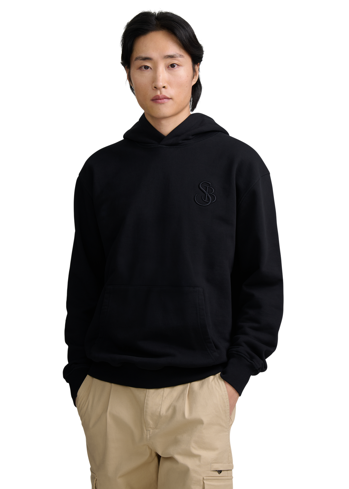 SB Embroidered Cotton Hoodie - Black