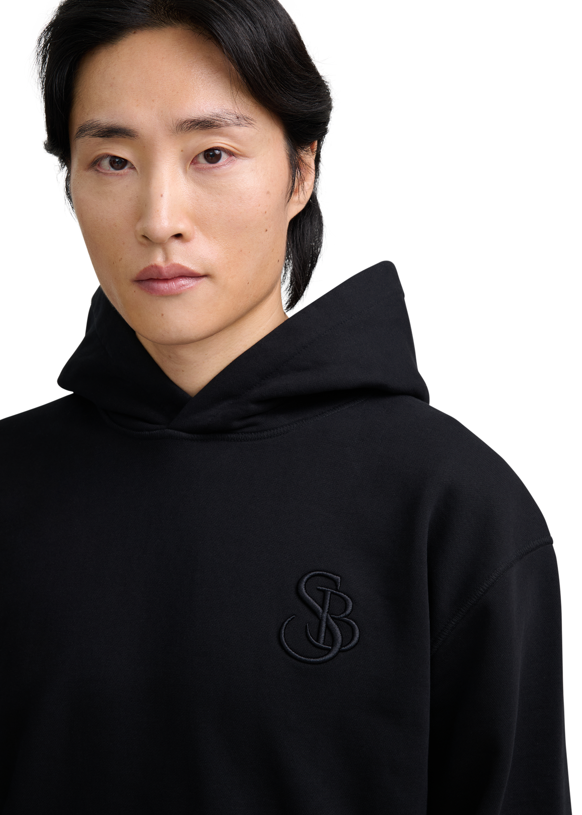 SB Embroidered Cotton Hoodie - Black