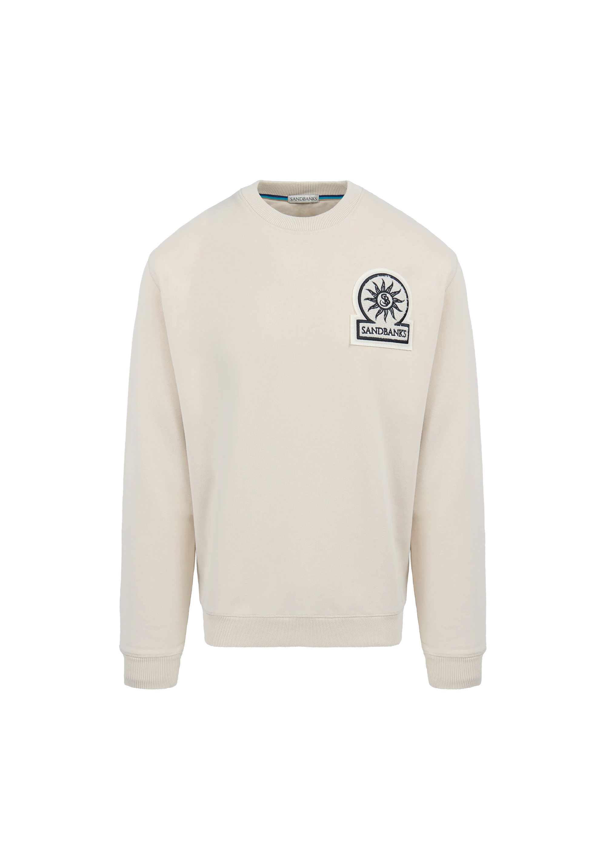 Beige sweatshirt with a logo on a white background