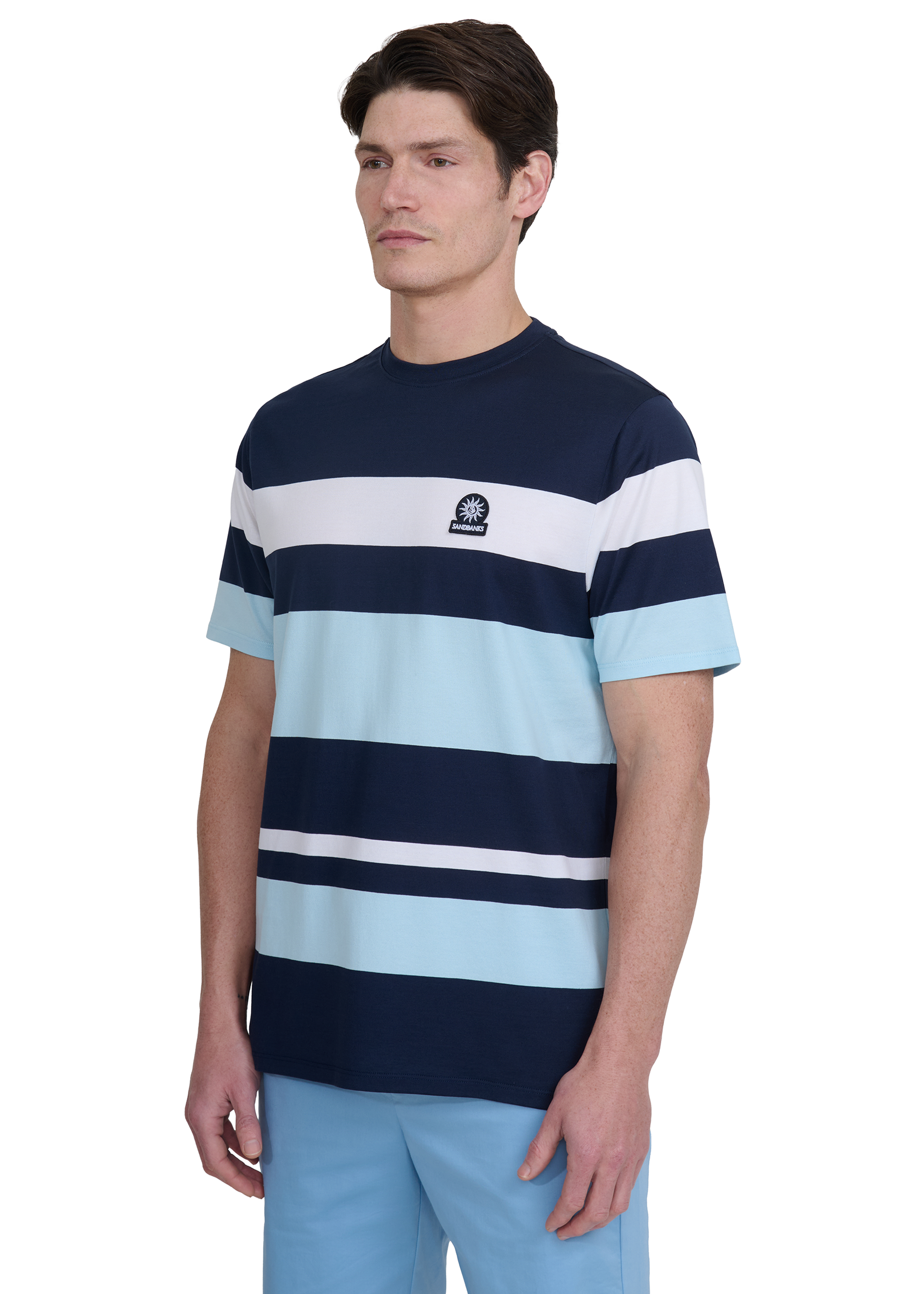 Sandbanks Mercerised Stripe T-Shirt - Navy/White/C.Blue