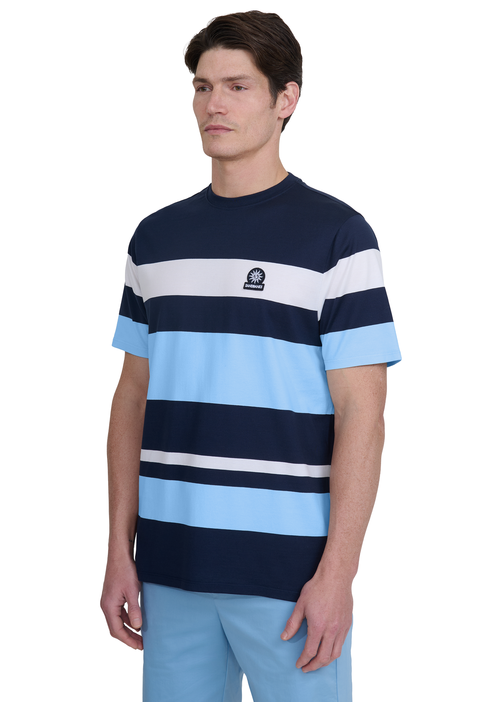 Sandbanks Mercerised Stripe T-Shirt - Navy
