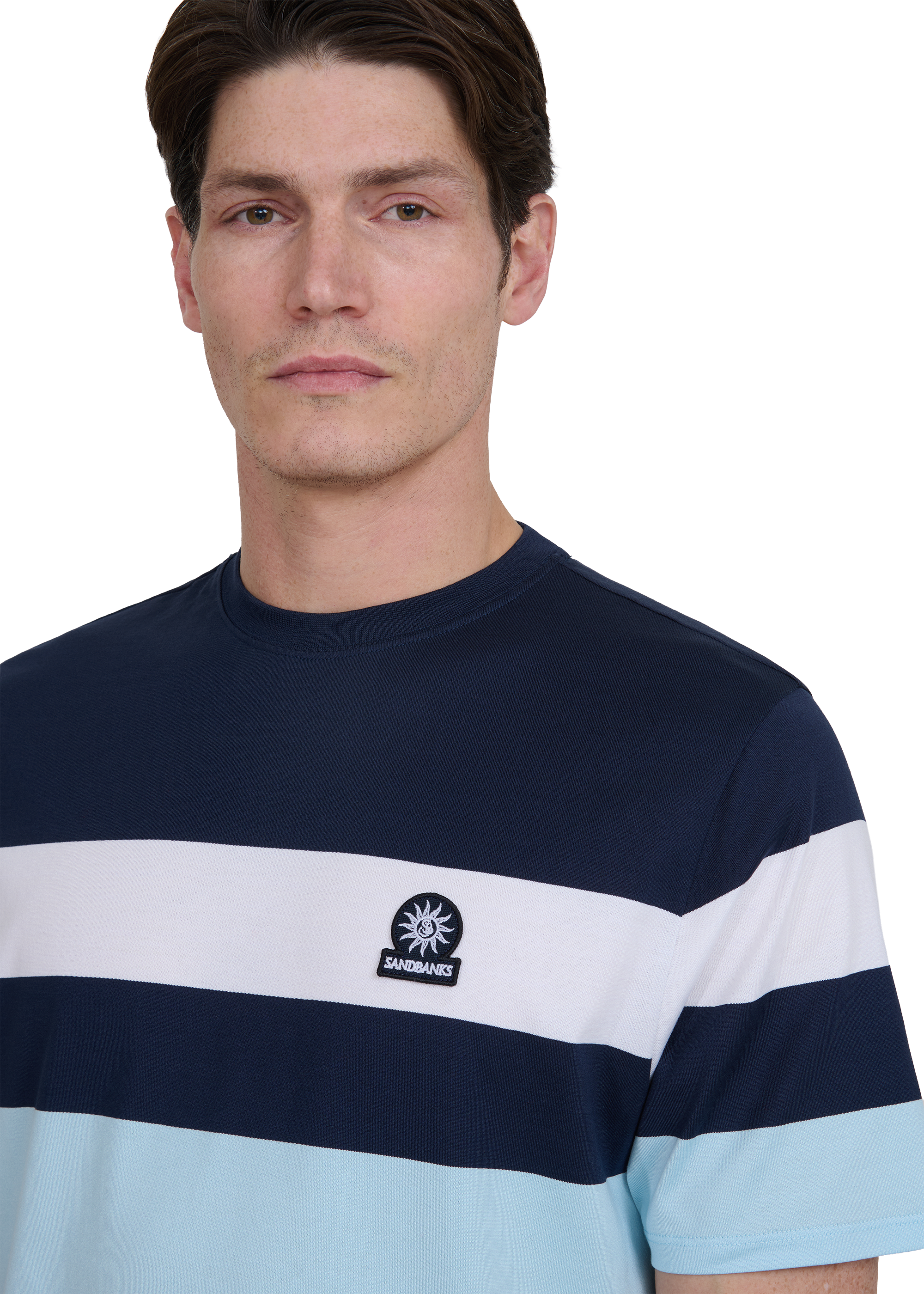 Sandbanks Mercerised Stripe T-Shirt - Navy/White/C.Blue