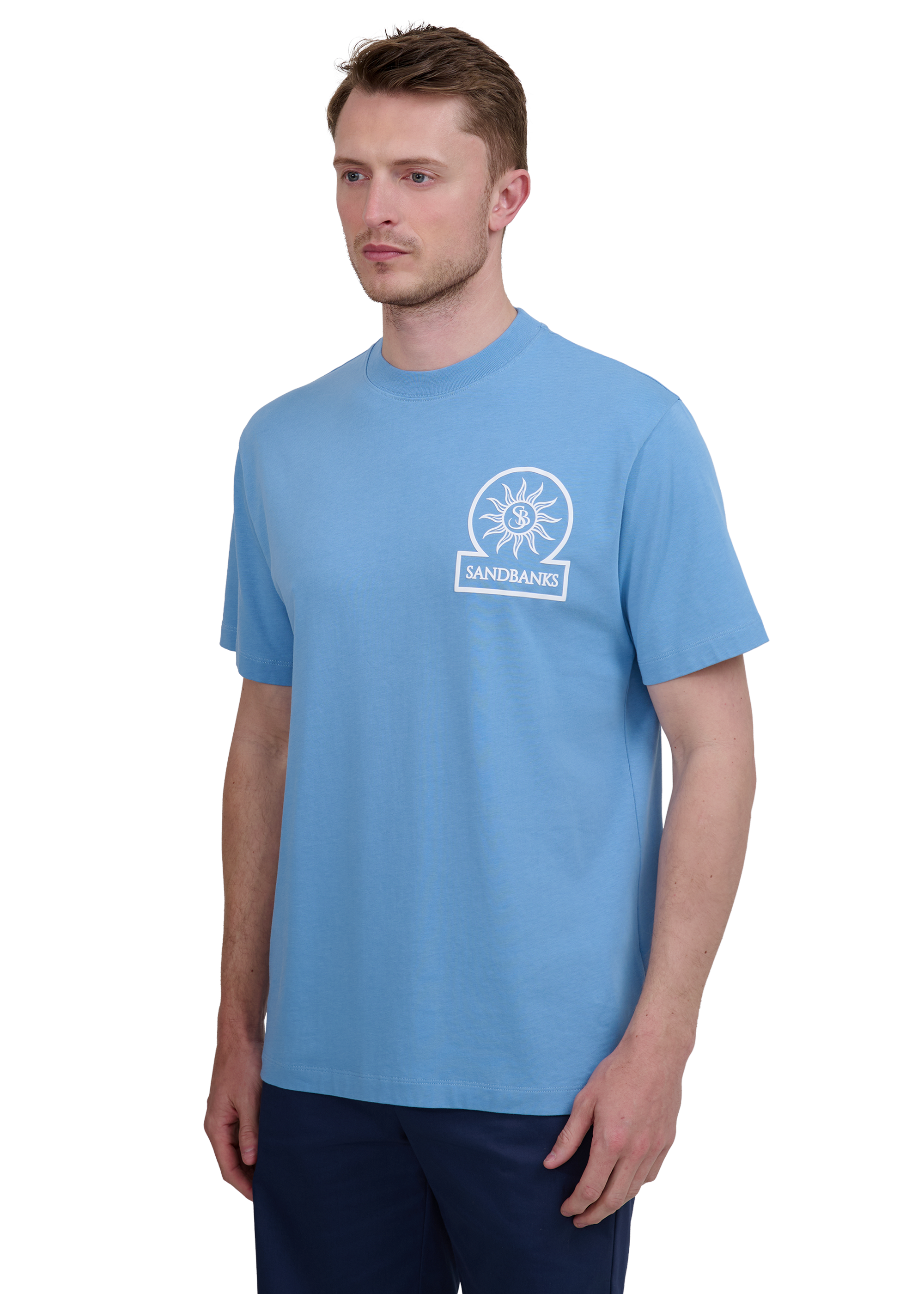 Sandbanks Logo Print Double Jersey T-shirt - Dusty Blue