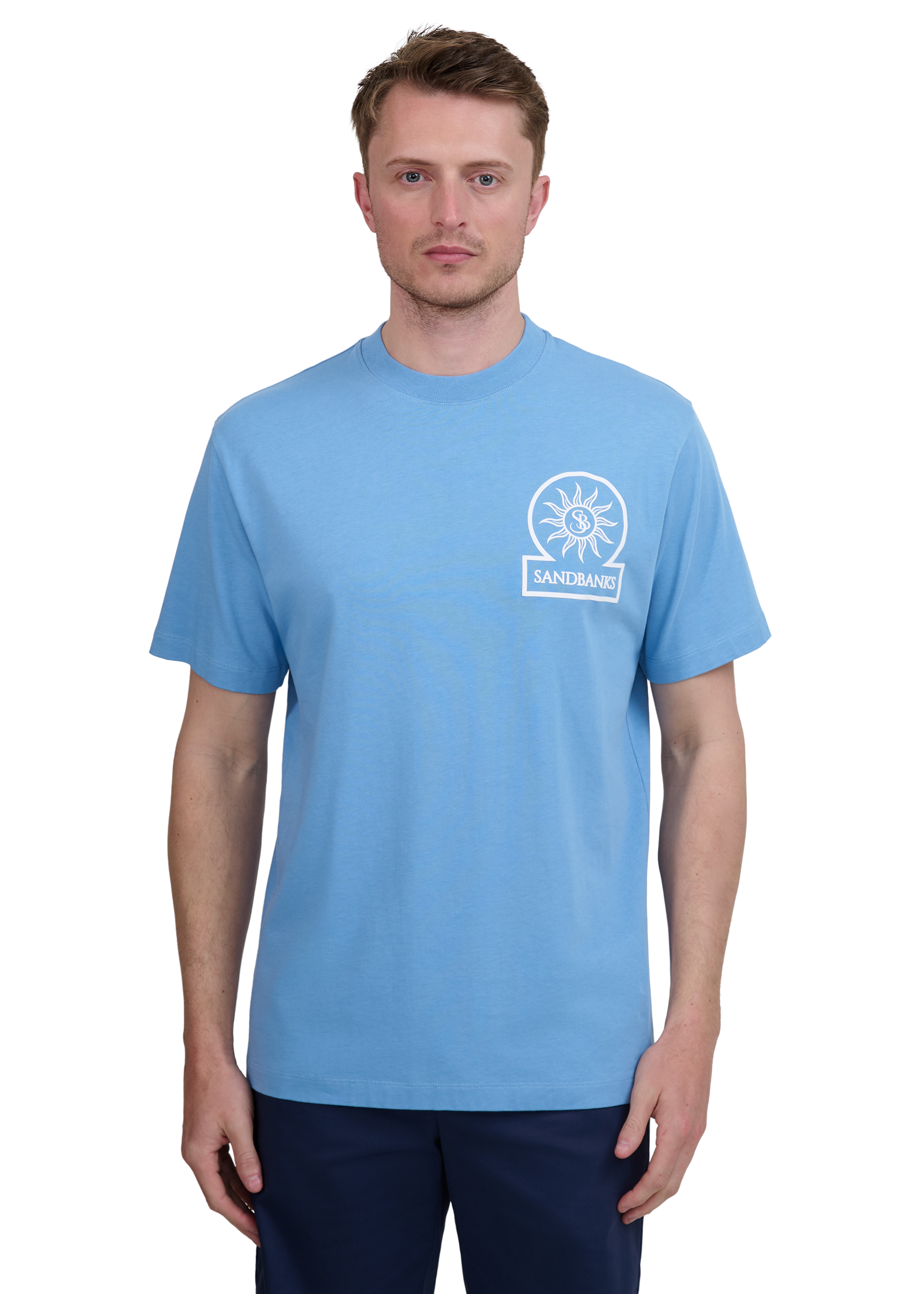 Sandbanks Logo Print Double Jersey T-shirt - Dusty Blue