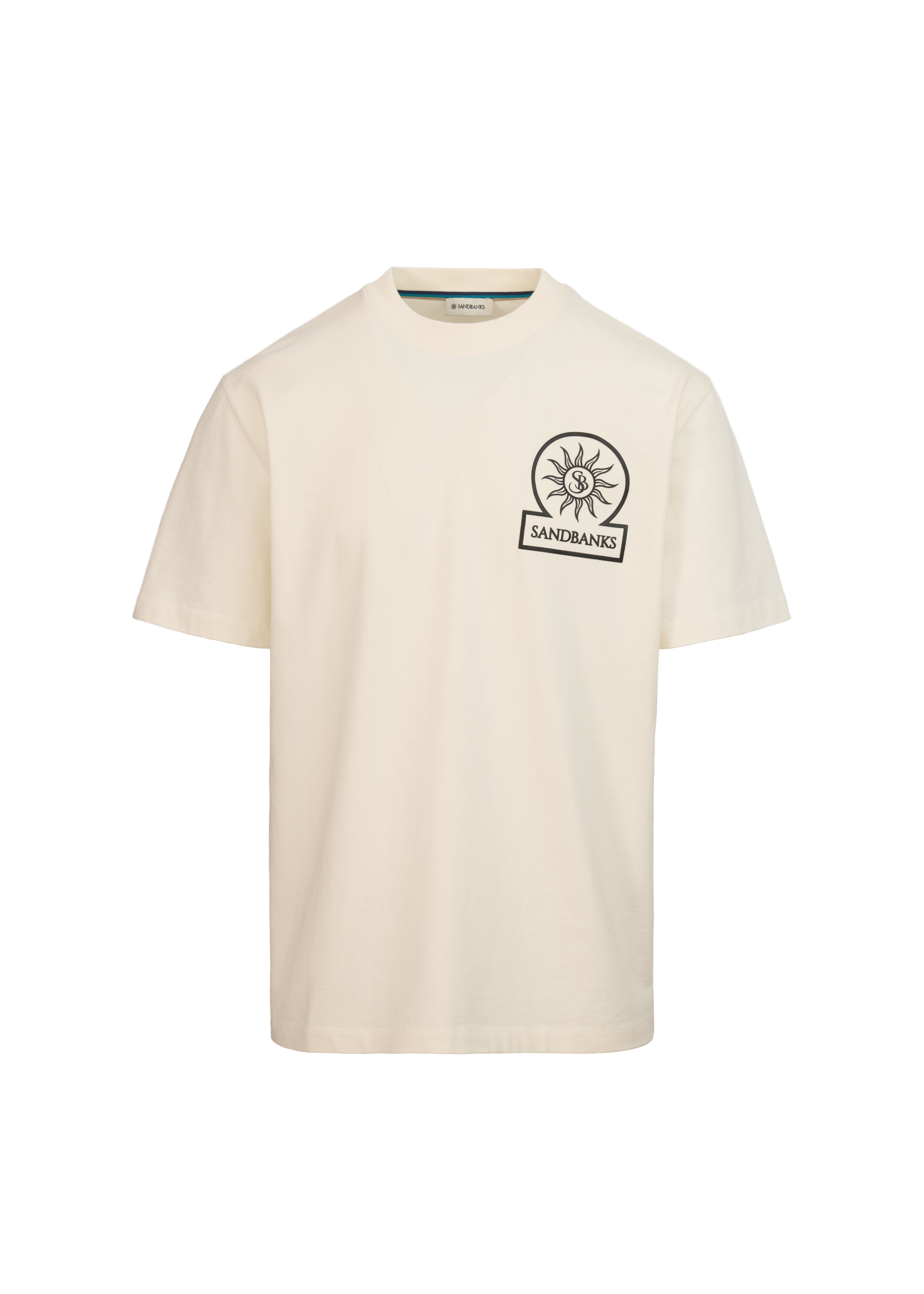 Beige t-shirt with a logo on a white background