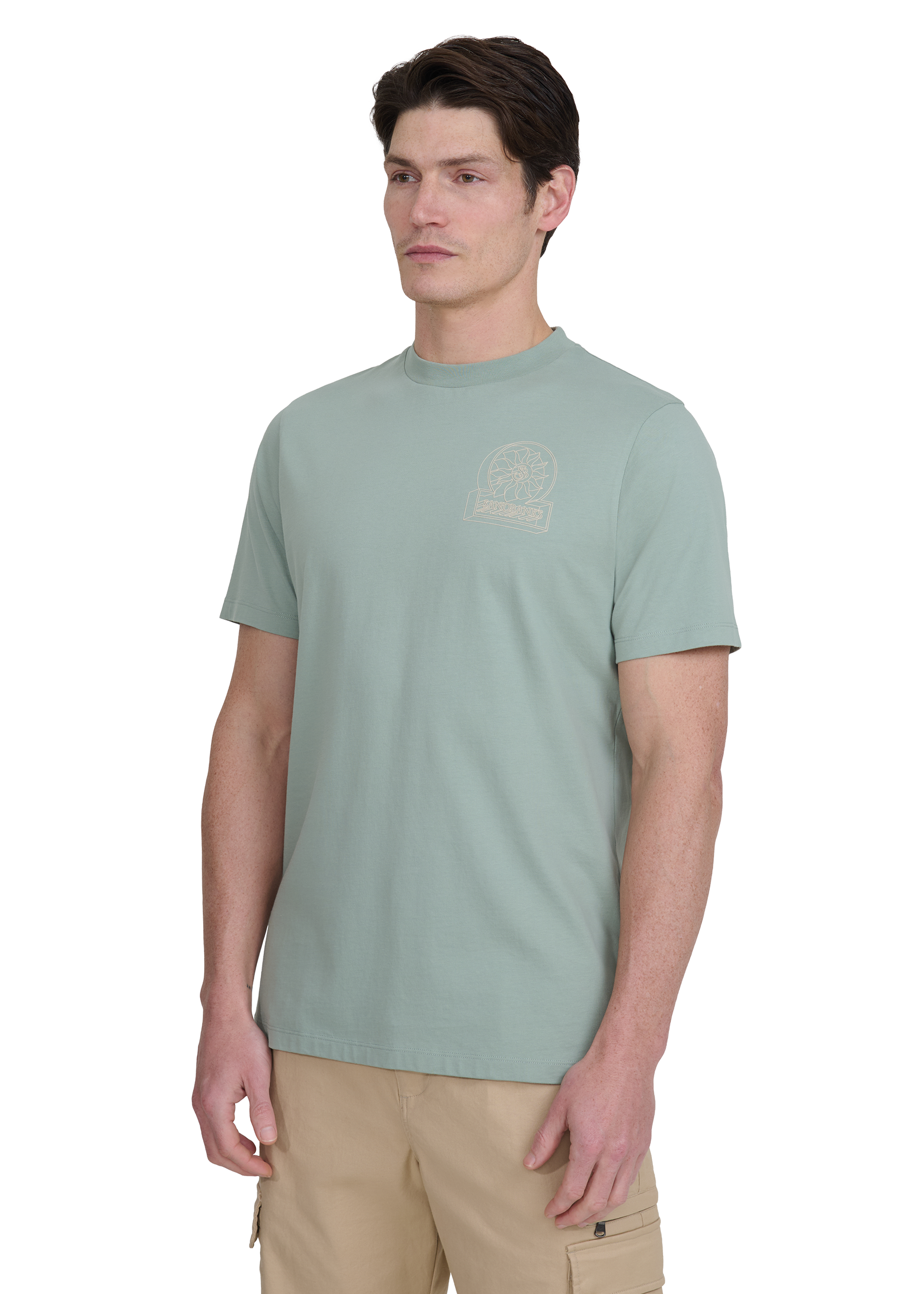 Sandbanks 3D Logo Print T-shirt - Sage