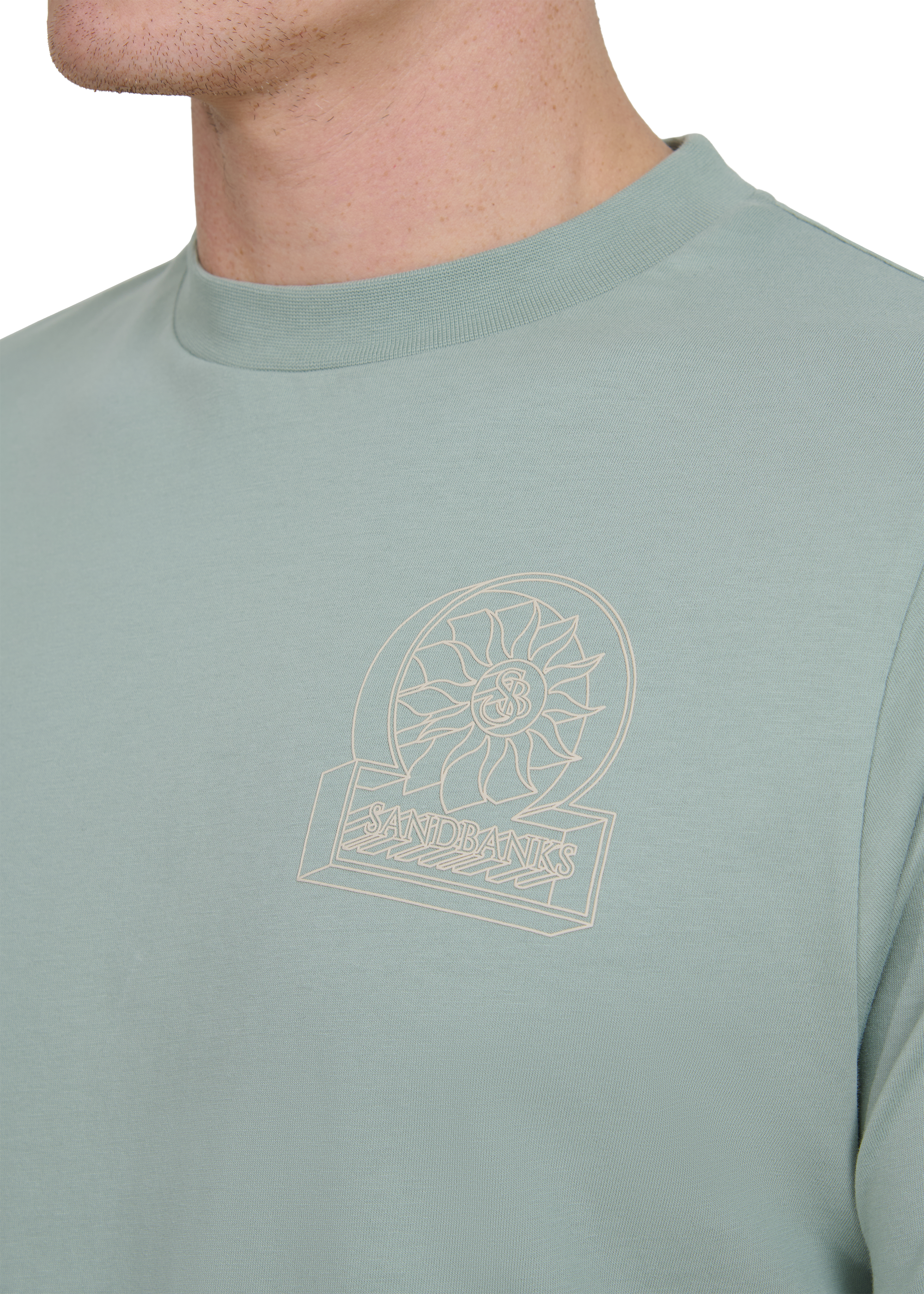 Sandbanks 3D Logo Print T-shirt - Sage
