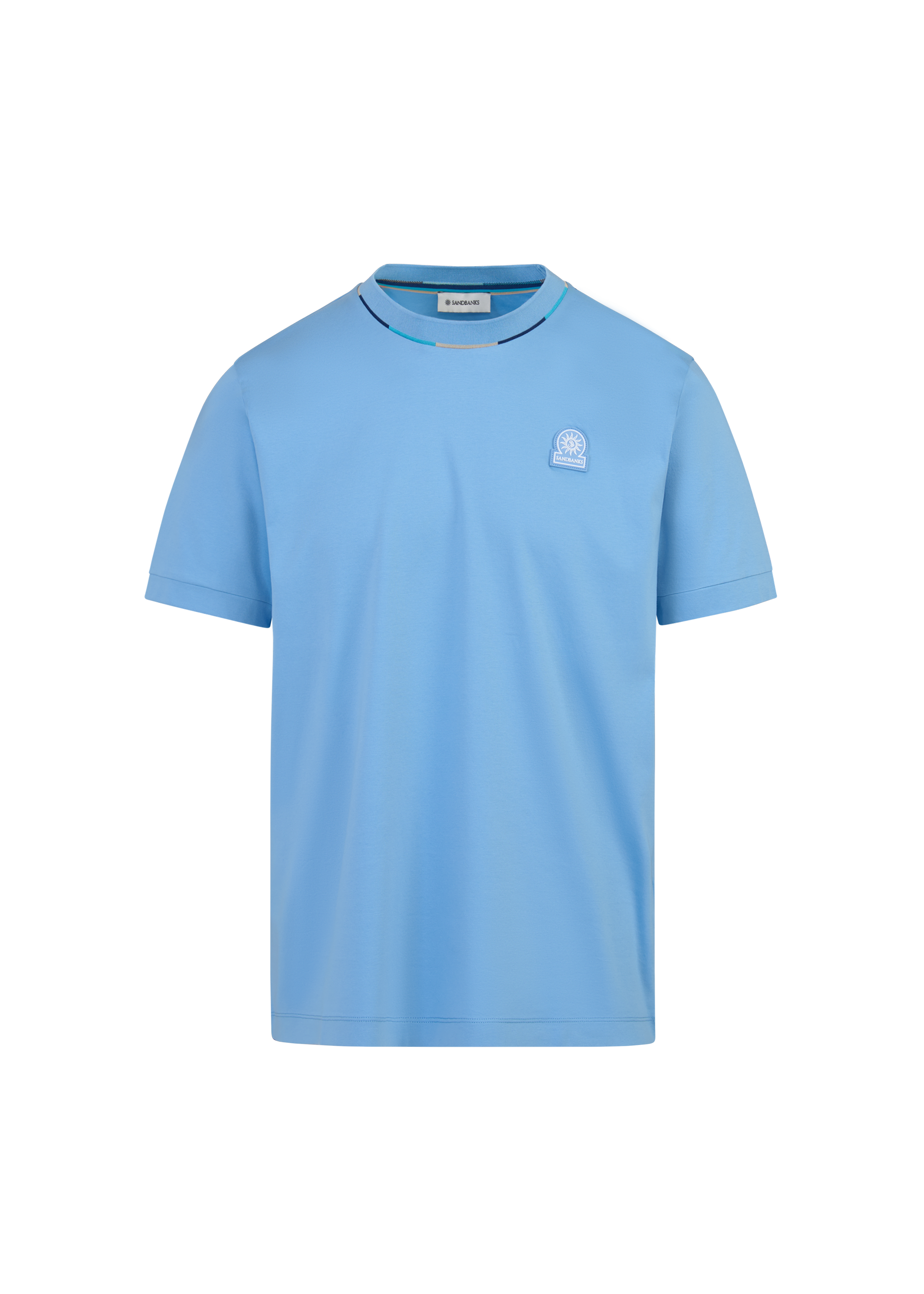 Sandbanks Tri-colour Neck T-Shirt - Dusty Blue
