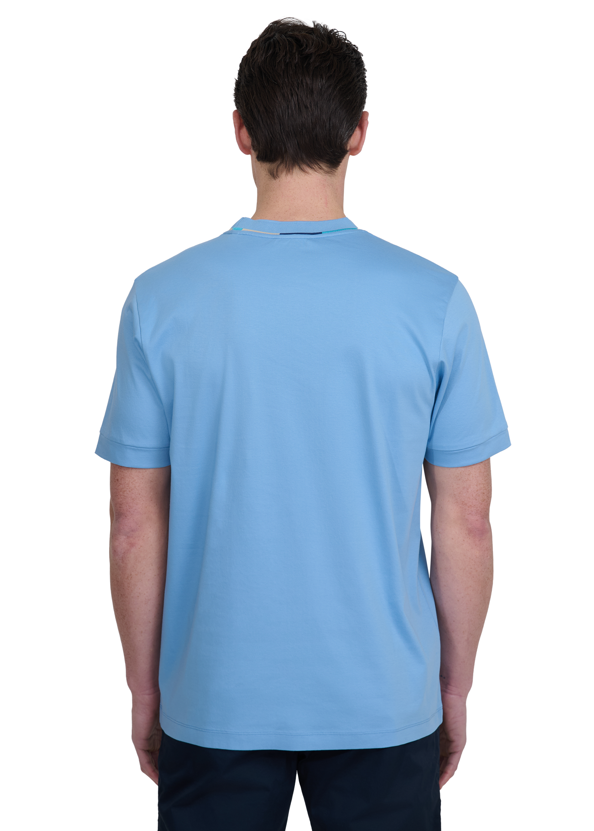 Sandbanks Tri-colour Neck T-Shirt - Dusty Blue