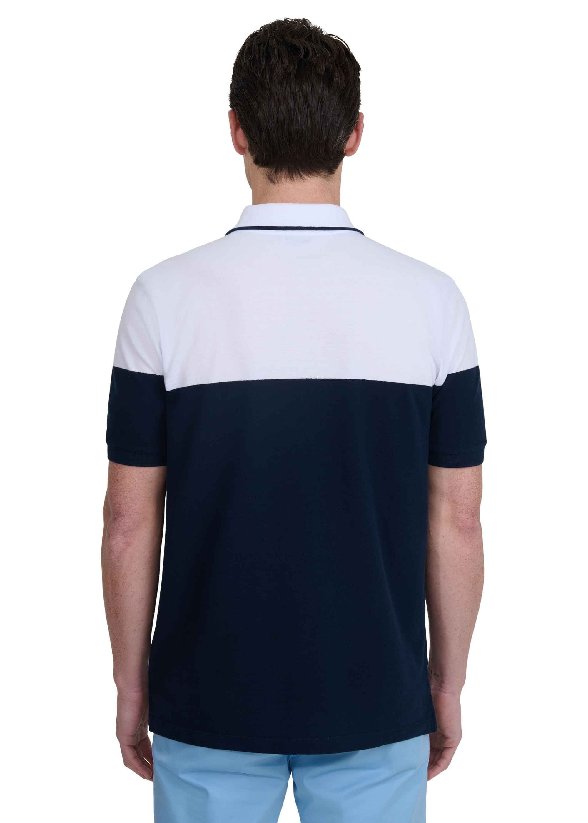 Colour Block Zip Polo Shirt - Navy/White