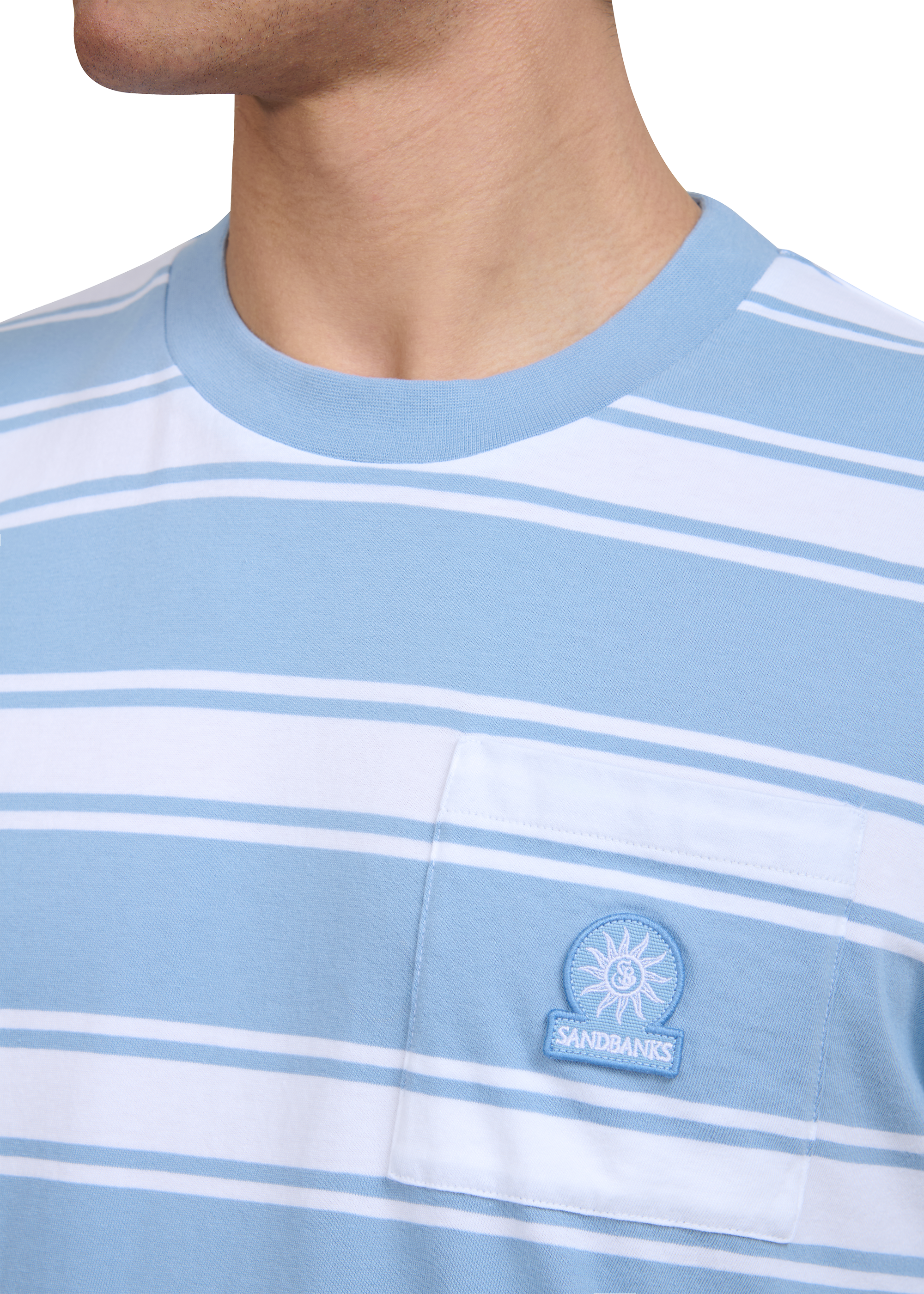 Stripe Pocket Cotton T-Shirt - Dusty Blue