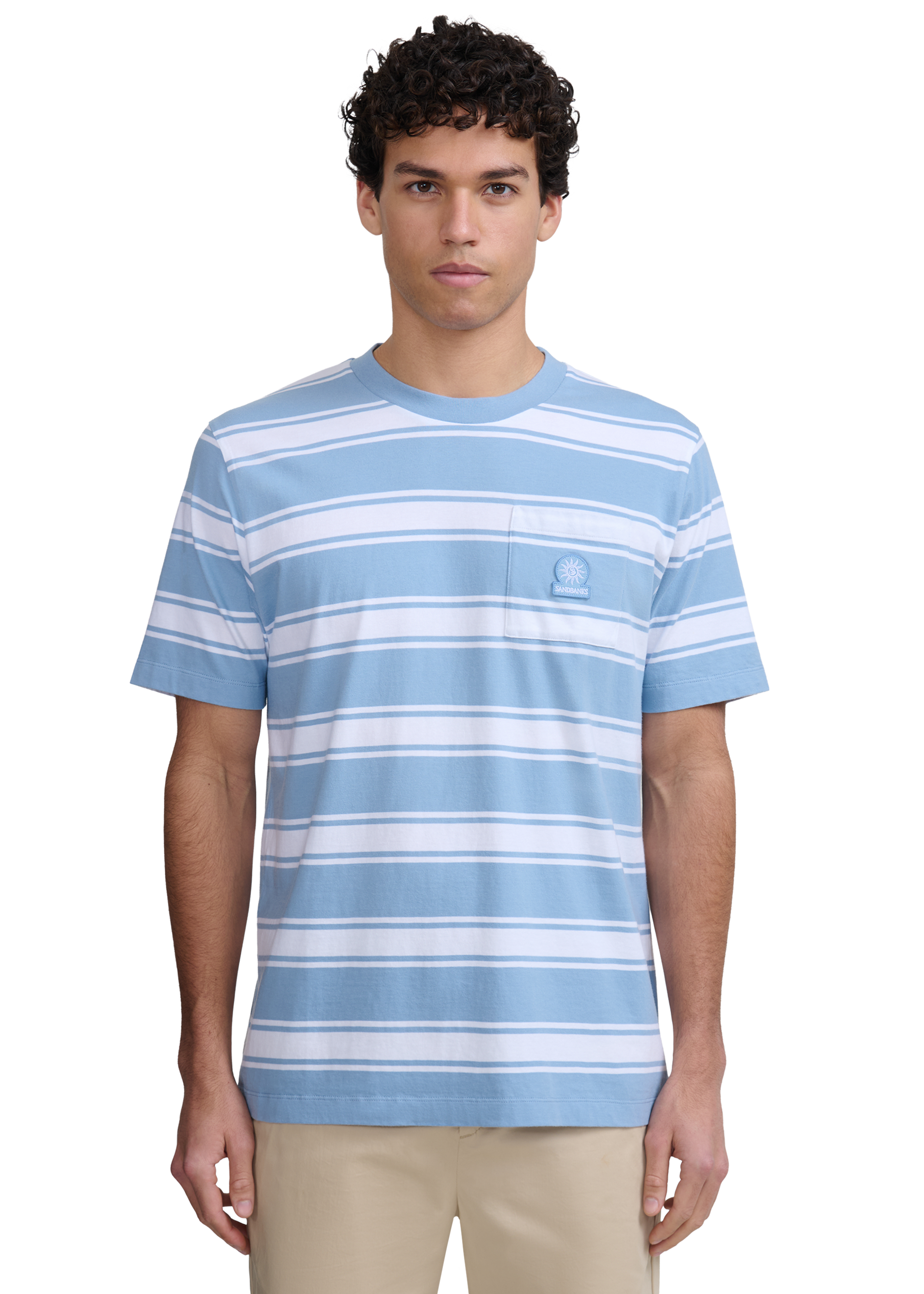 Stripe Pocket Cotton T-Shirt - Dusty Blue