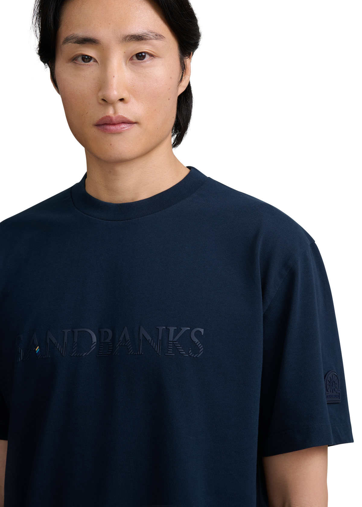 Raised Stripe Logo Print T-Shirt - Navy