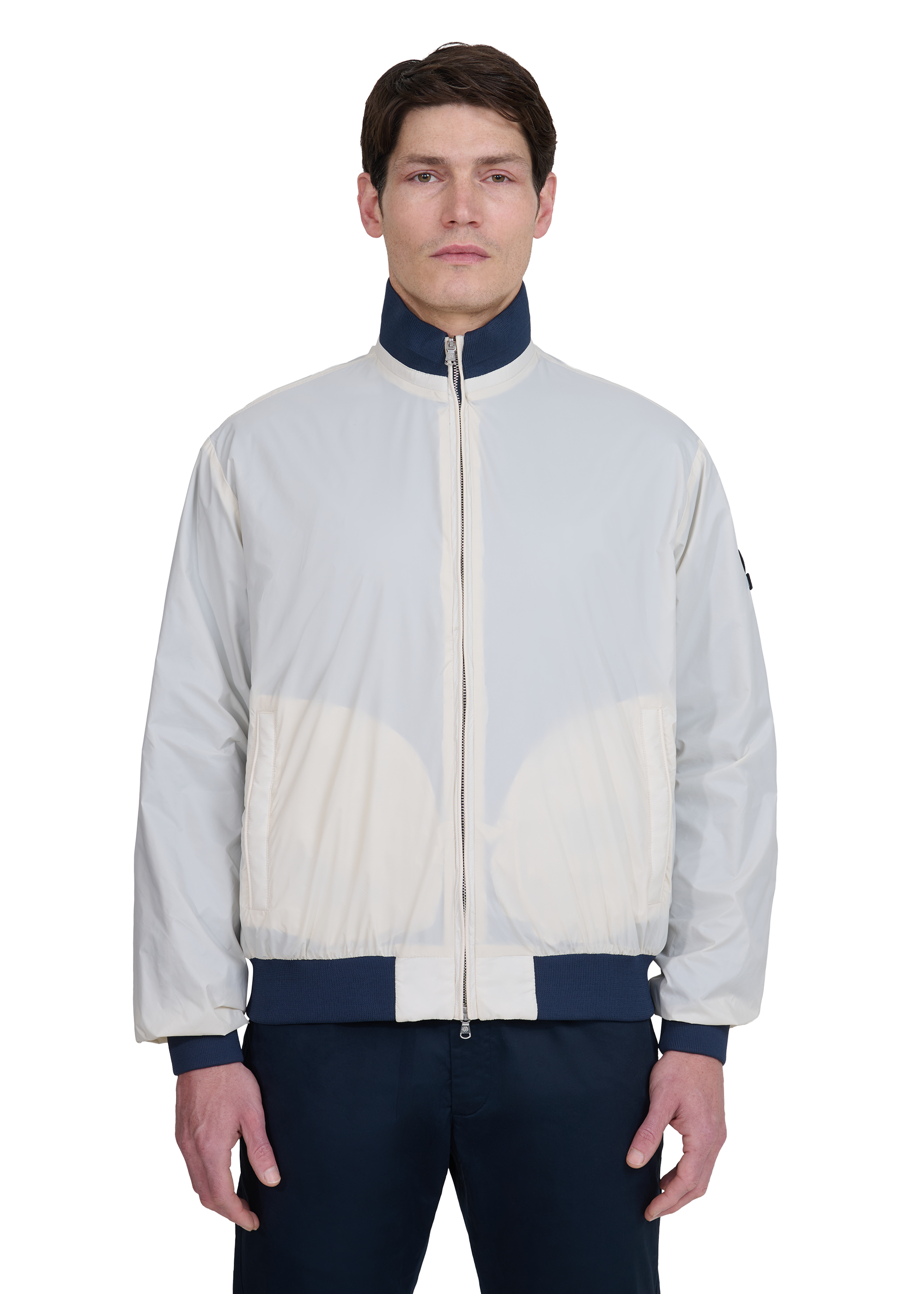 Sandbanks Reversible Funnel Neck Bomber - Navy/Stone