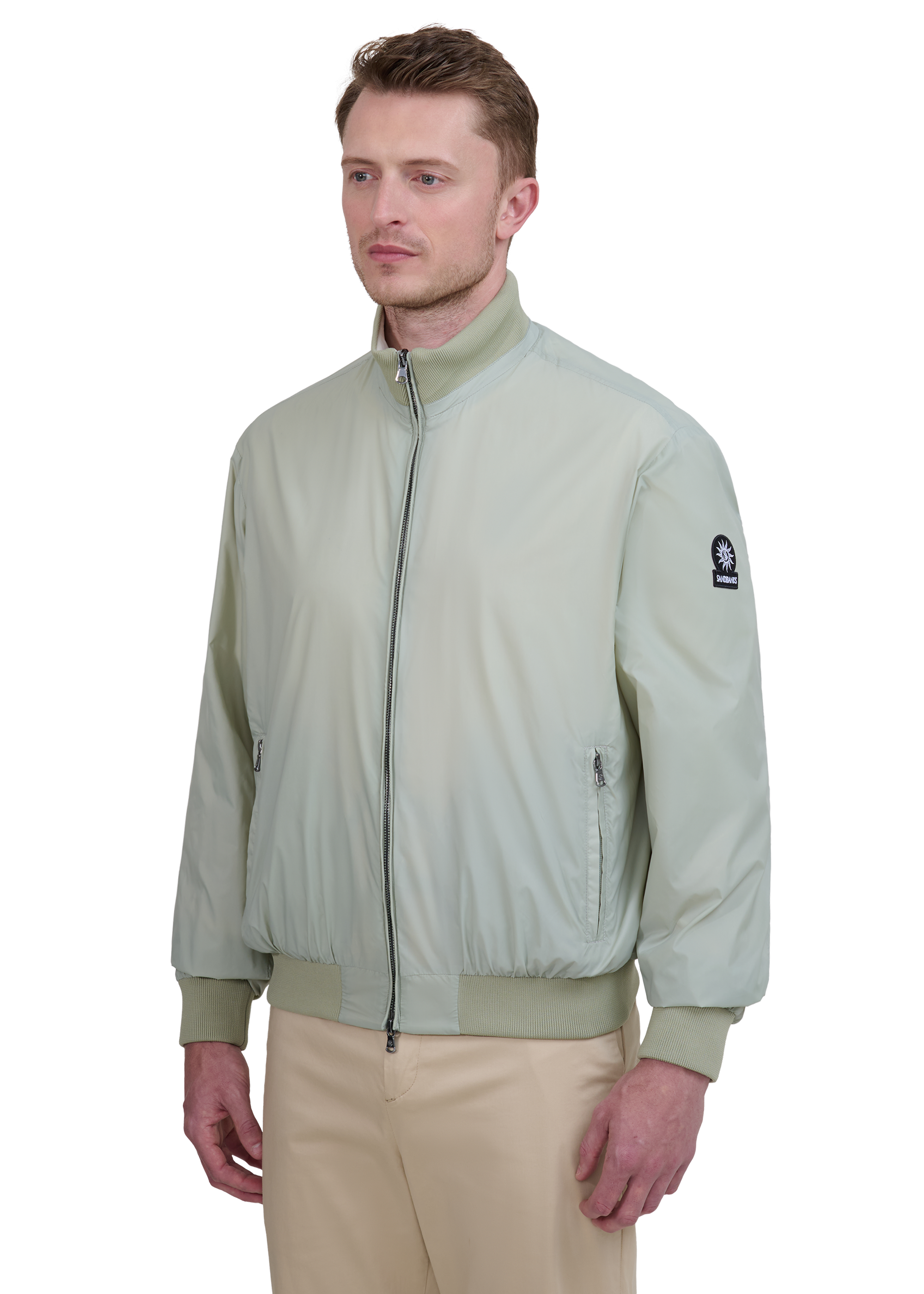 Sandbanks Reversible Funnel Neck Bomber - Sage/Stone