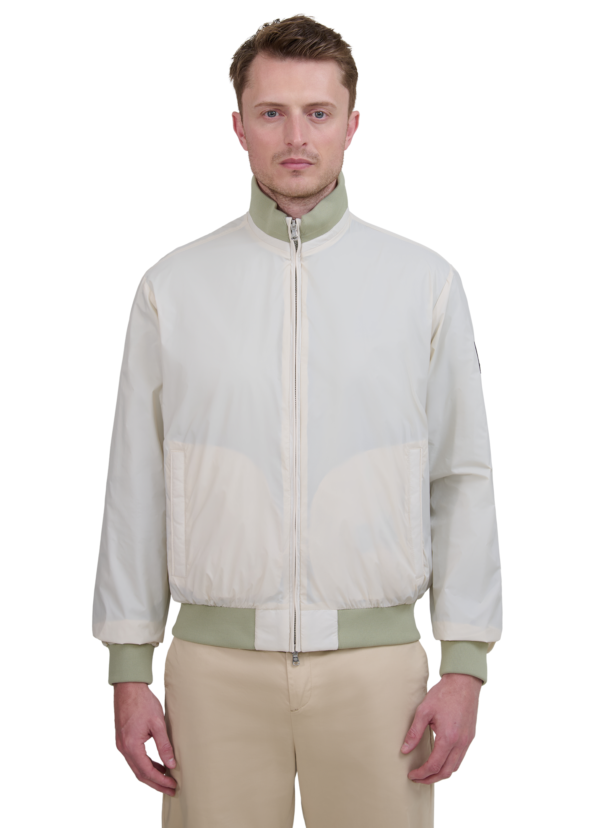 Sandbanks Reversible Funnel Neck Bomber - Sage/Stone