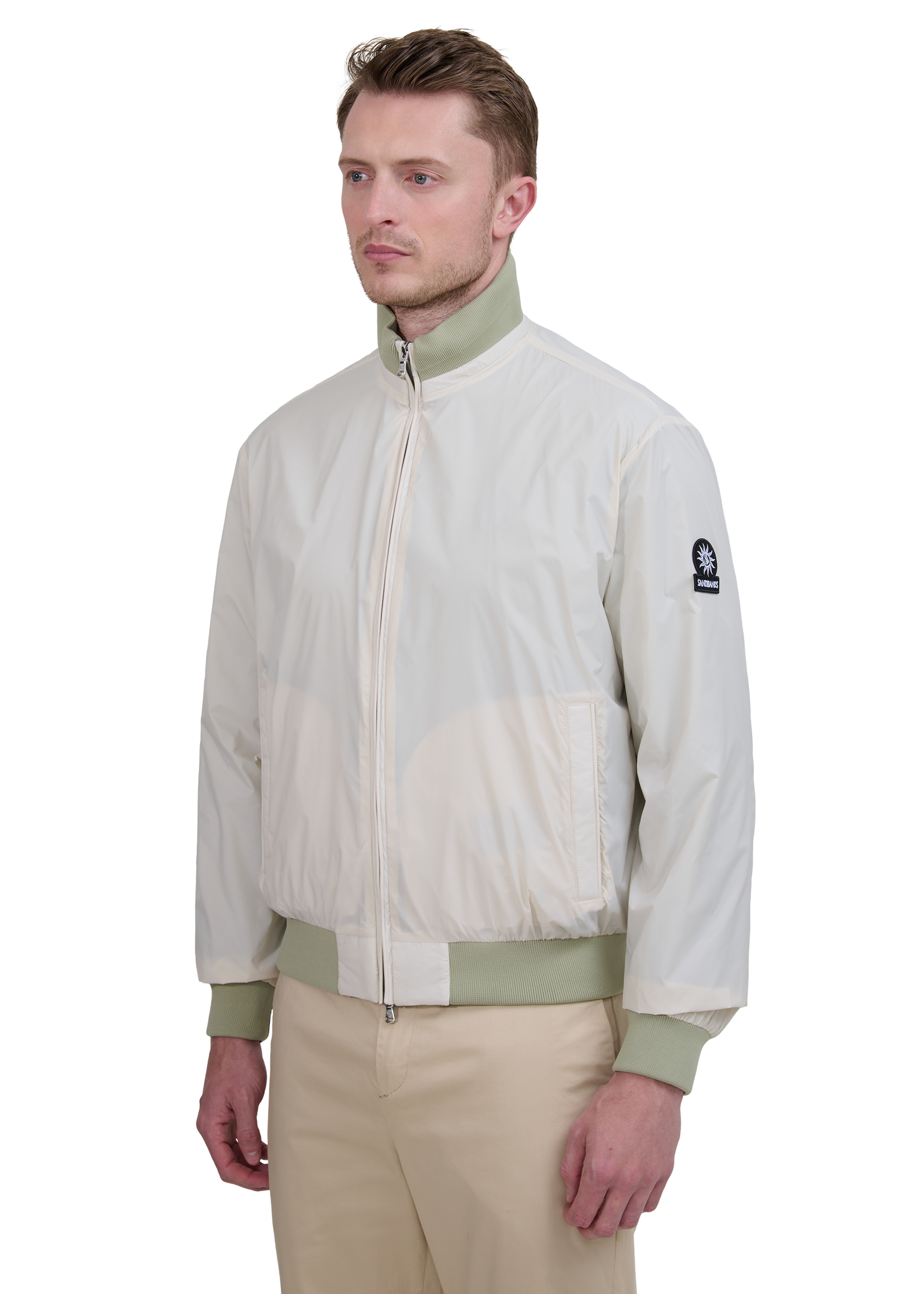 Sandbanks Reversible Funnel Neck Bomber - Sage/Stone