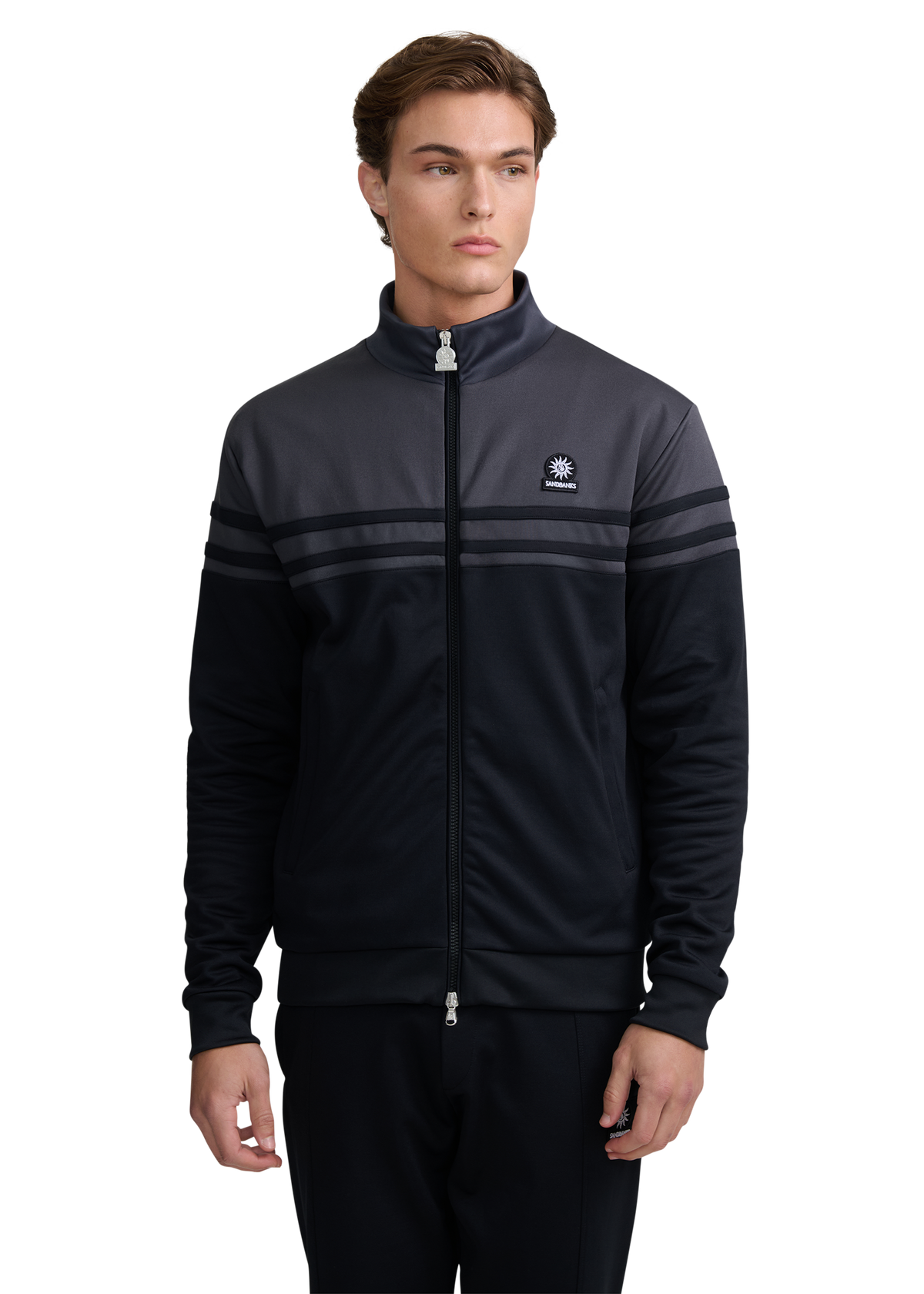 Contrast Stripe Appliqué Track Jacket - Black/Anthracite