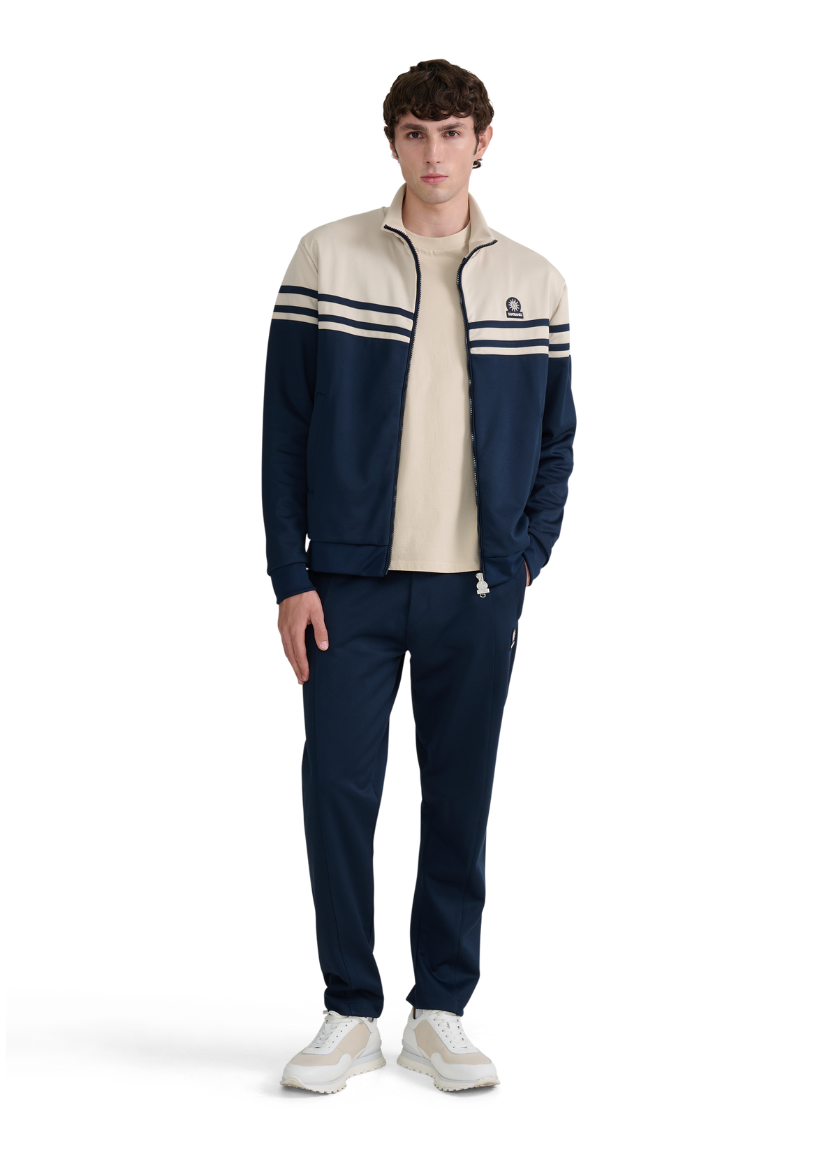 Contrast Stripe Track Pant - Navy/Stone