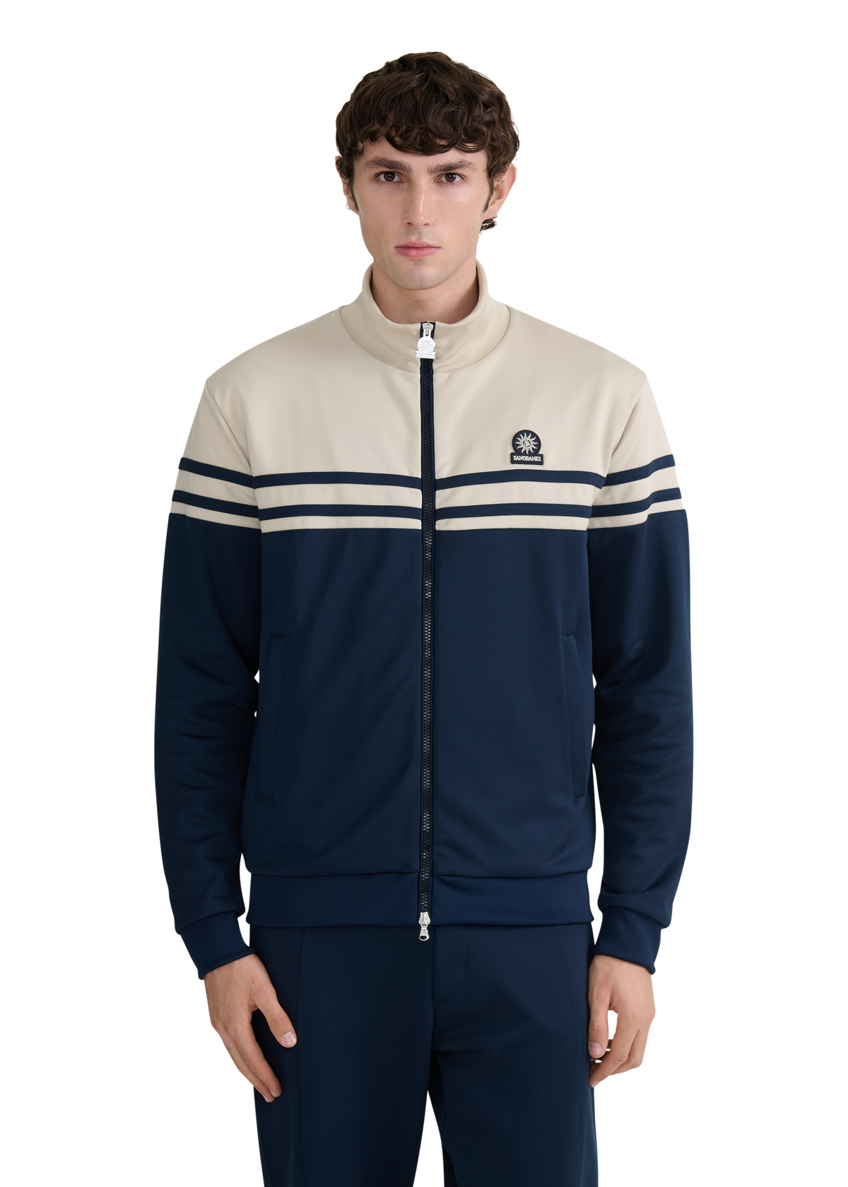 Contrast Stripe Appliqué Track Jacket - Navy/Stone