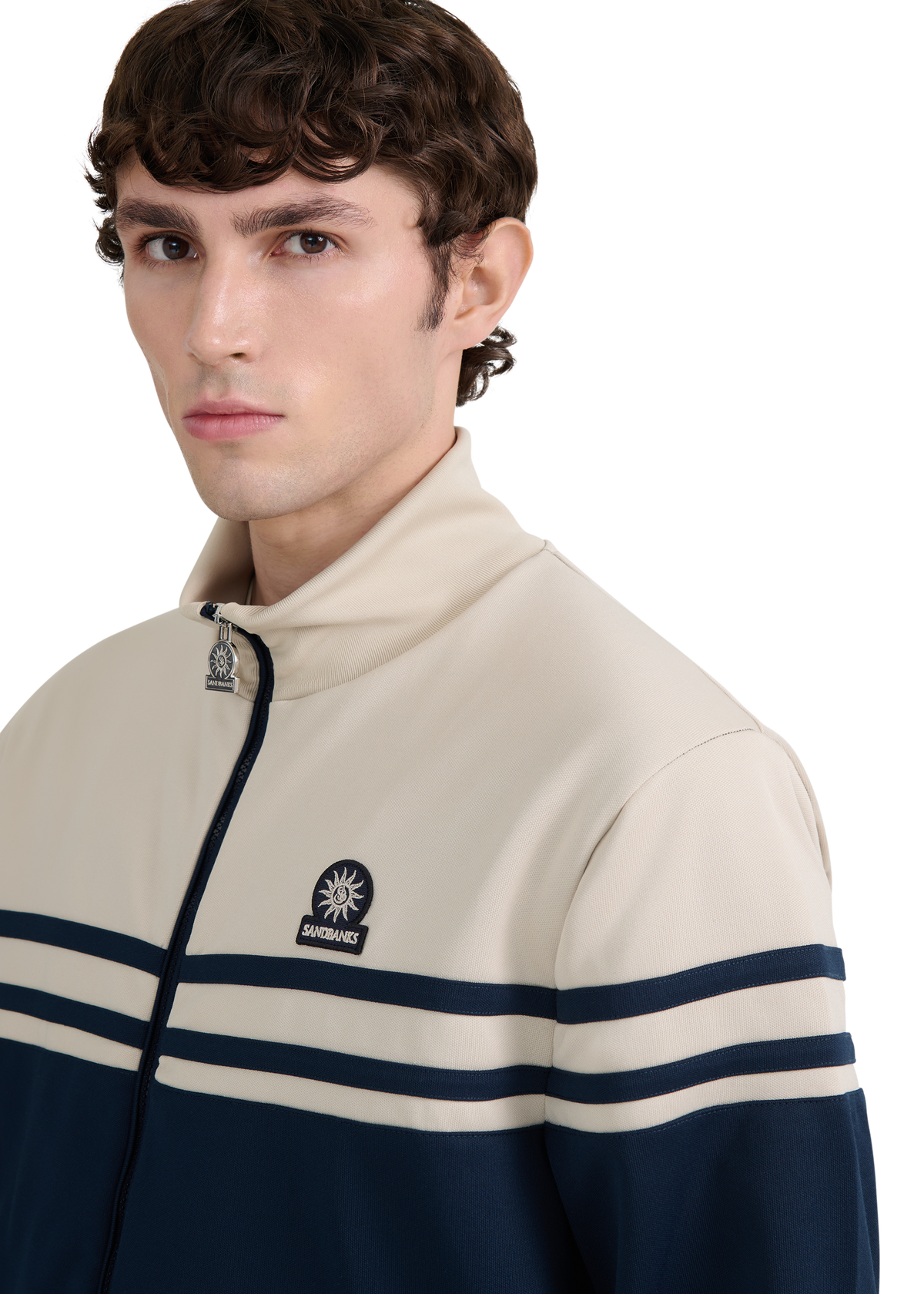 Contrast Stripe Appliqué Track Jacket - Navy/Stone
