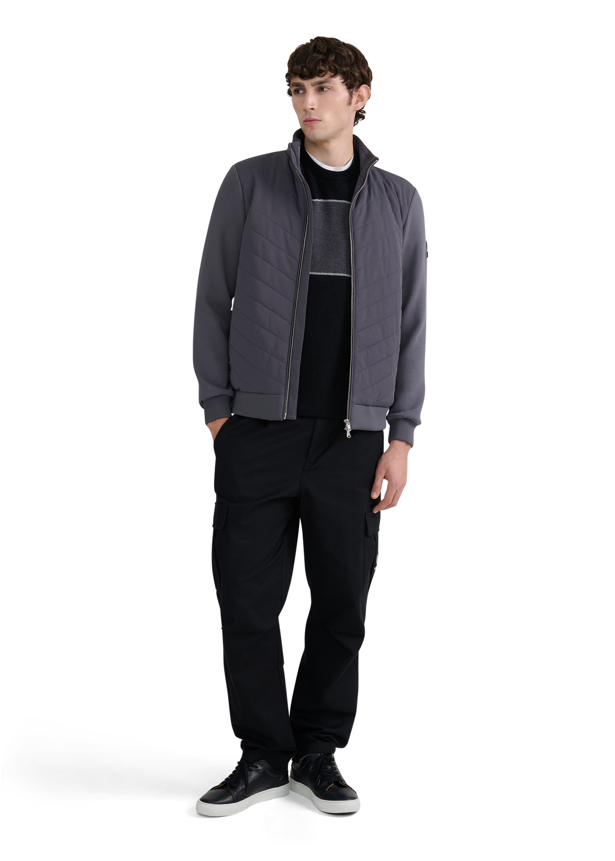 Chevron Quilted Interlock Sweatshirt - Charcoal
