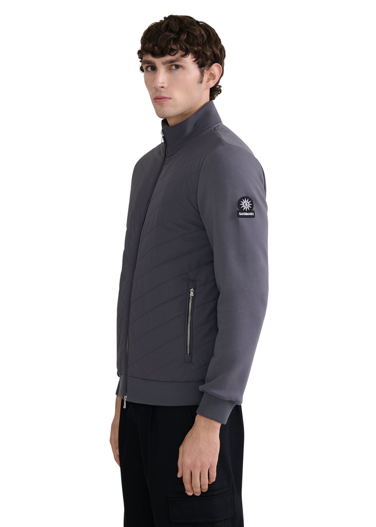 Chevron Quilted Interlock Sweatshirt - Charcoal
