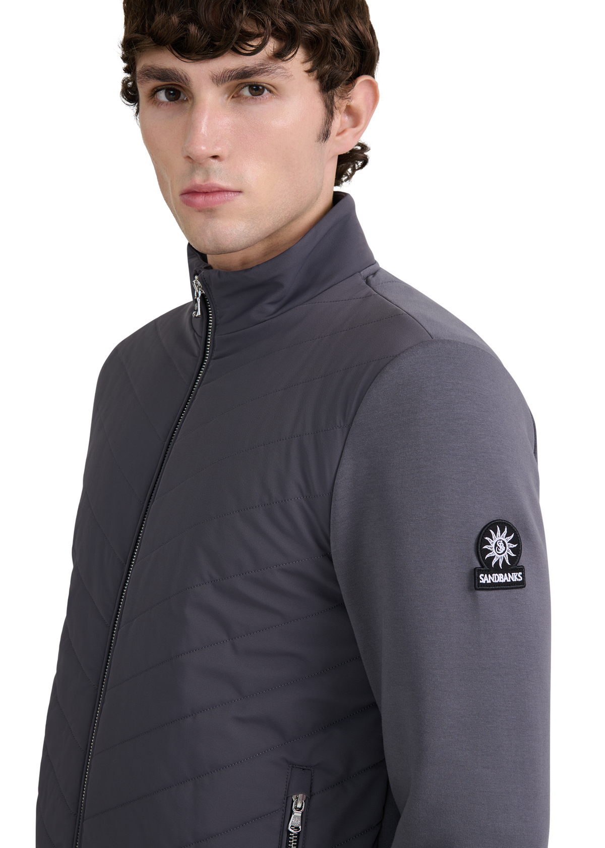 Chevron Quilted Interlock Sweatshirt - Charcoal