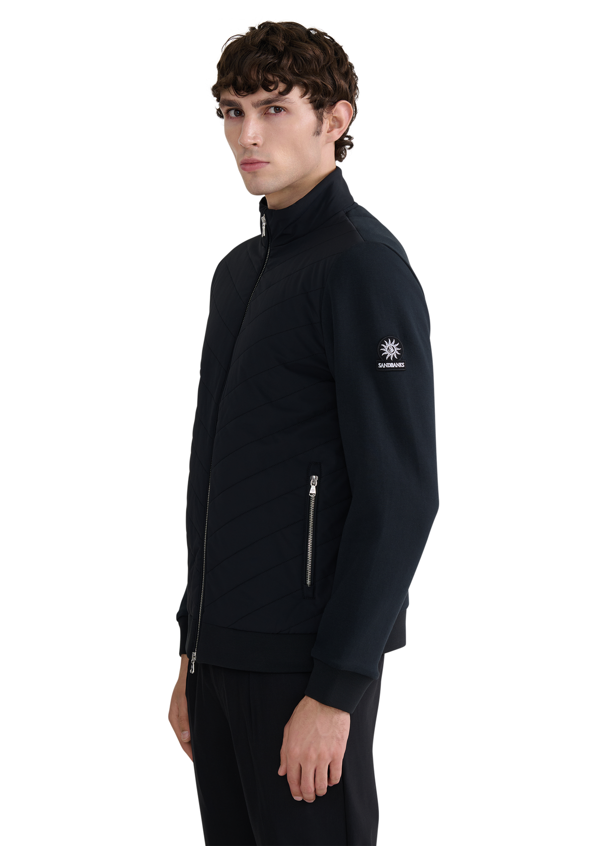 Chevron Quilted Knit Sweatshirt - Black